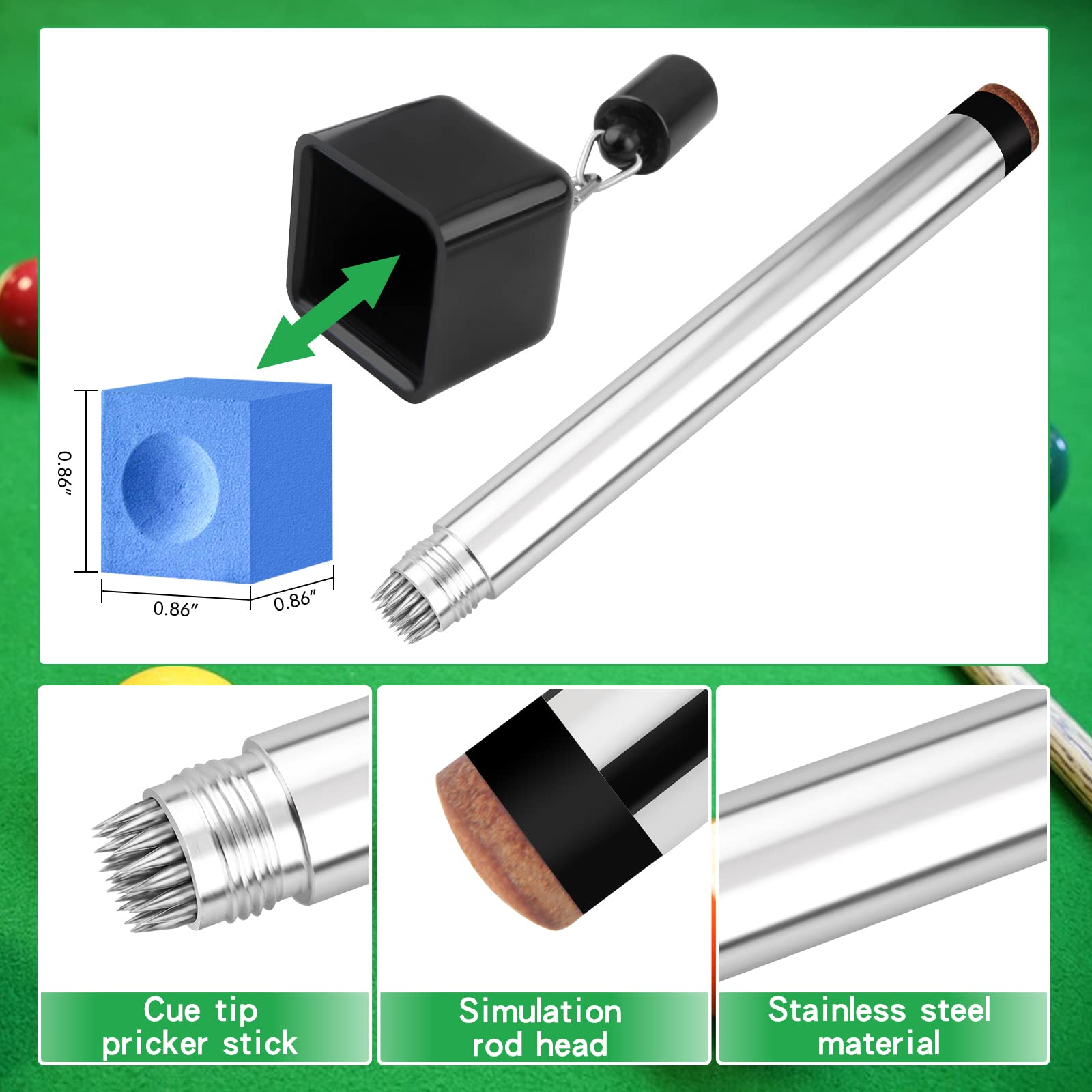 **2 in 1 Portable Pick Pocket Chalk Cover & Tip Pricker Prep Tool – Billiard Cue & Snooker Accessory – Pool Stick Chalk Holder (3 Models) – Perfect for Pool Halls, Home Game Rooms & Professional Tournaments**