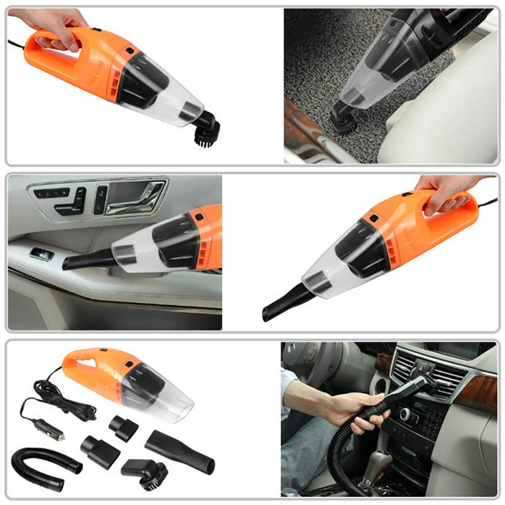 MASO 120W Handheld Vacuum Cleaner - Portable Wet/Dry Dust Cleaner for Car, Home & Vehicle (Orange) | Compact Car Vacuum for Pet Hair, Crumbs & Spills