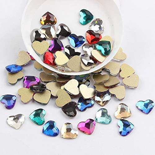 100pcs Mixed Color Flatback Rhinestones for Nail Art - 8.5x10mm Heart Shape Glass Gems for DIY 3D Nail Designs - Perfect for Salon, Home Manicure, Wedding & Party Nail Decorations