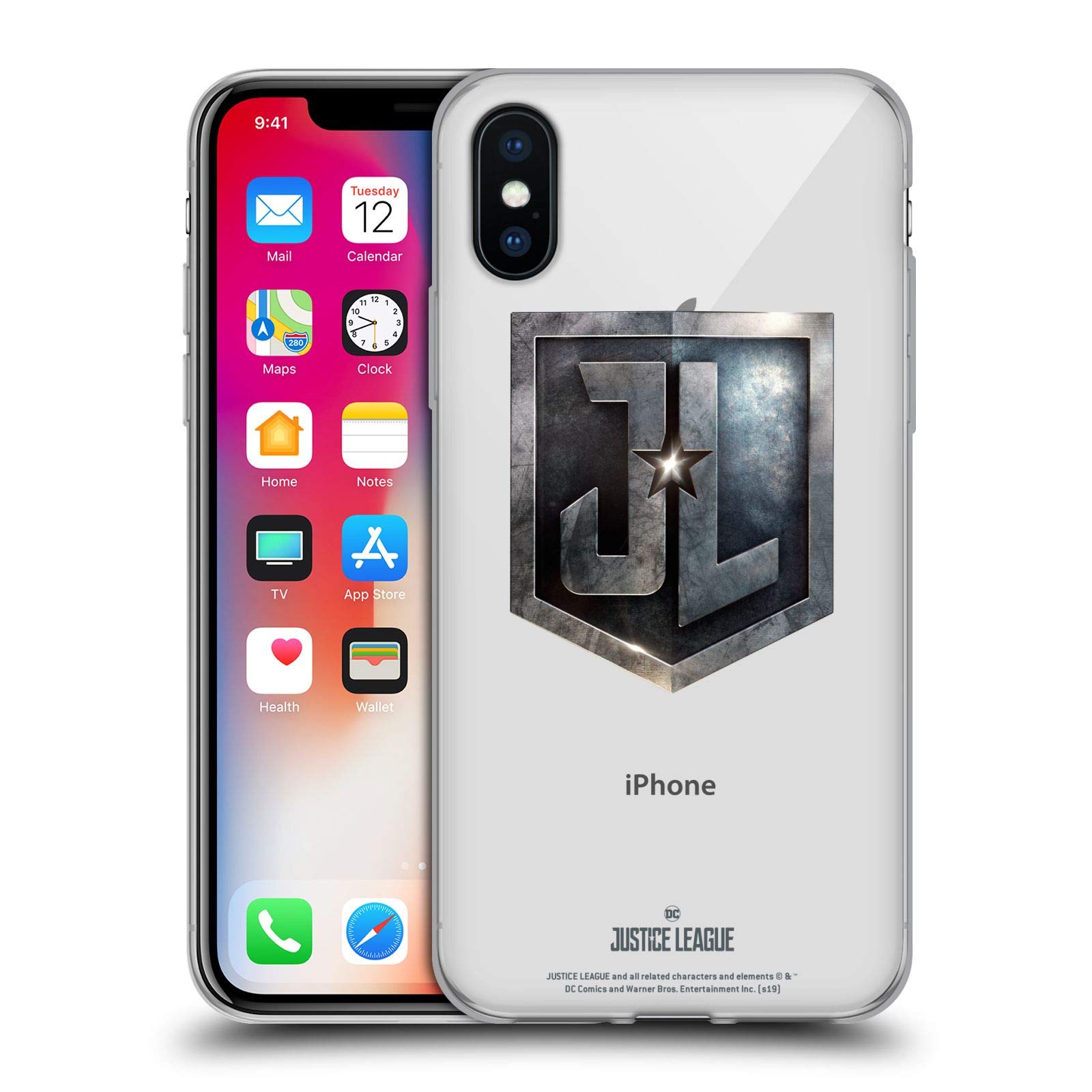 Officially Licensed Justice League Movie JL Badge Logos Soft Gel Phone Case for Apple iPhone X/Xs - Durable Protection with Superhero Style, Perfect for DC Fans & Everyday Use