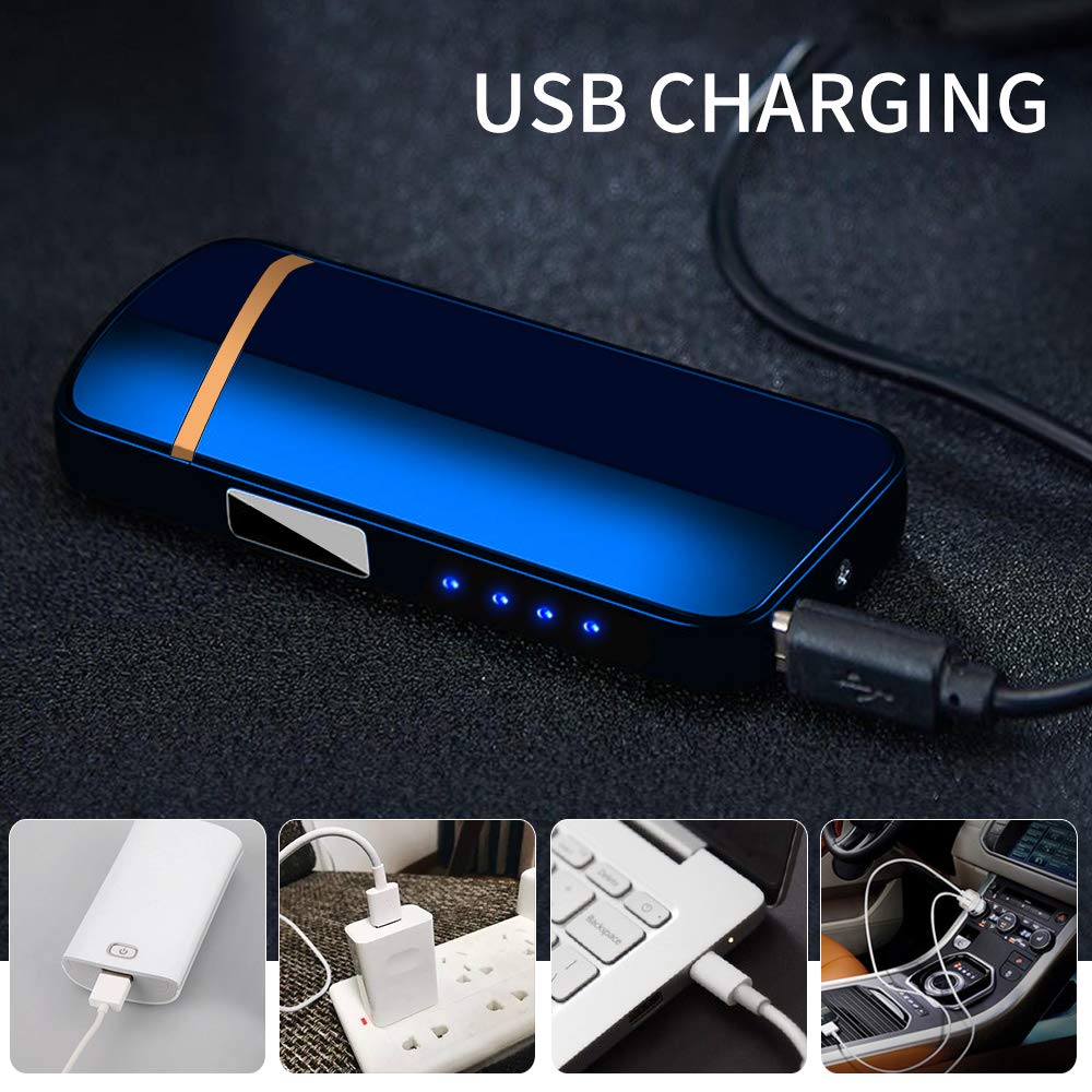 Premium USB Rechargeable Flameless Plasma Lighter - Windproof Dual Arc Electric Lighter with LED Indicator (Blue) | Perfect for Camping, Hiking, Outdoor Adventures & Everyday Use
