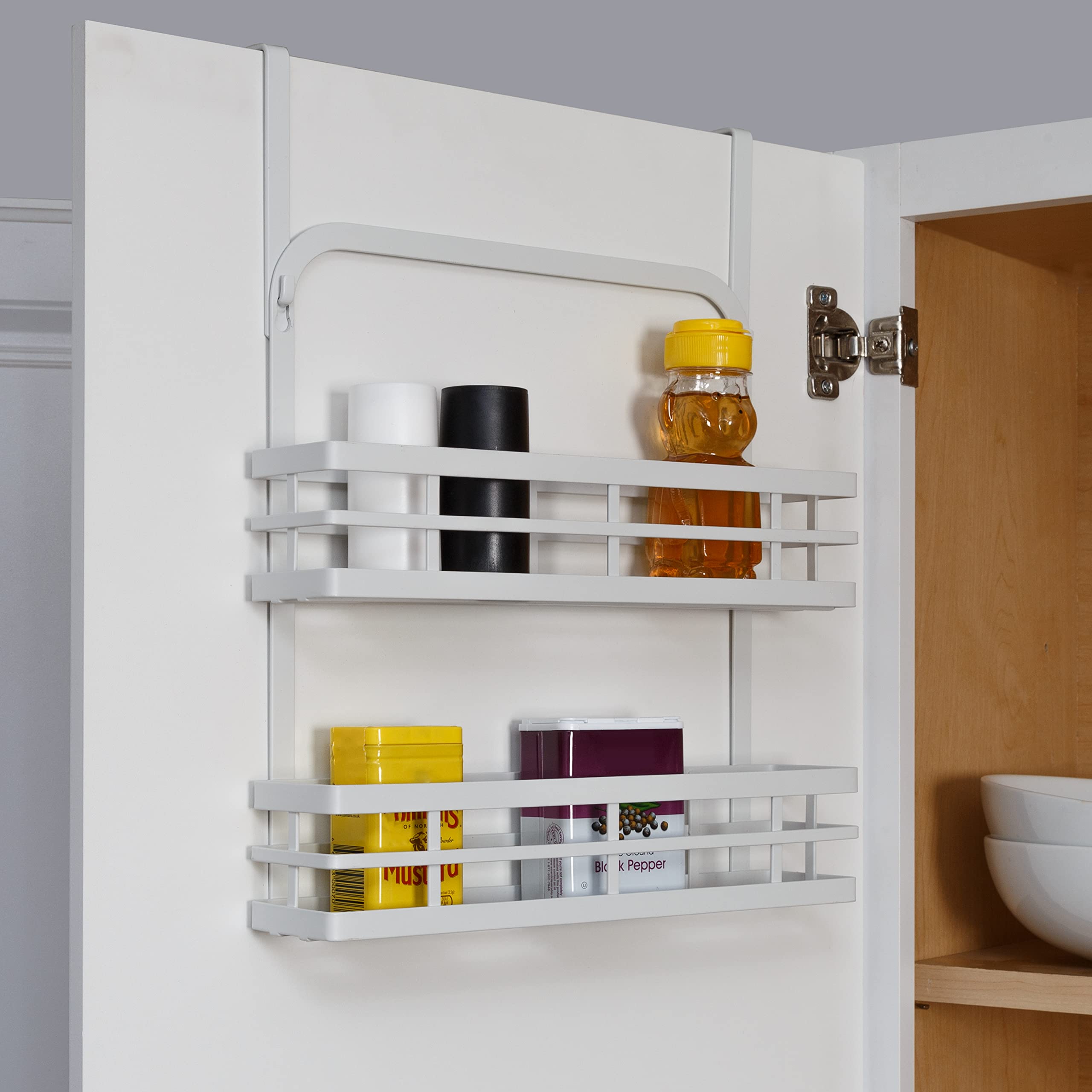 Honey-Can-Do Modern 2-Tier Wall Spice Rack Shelf in White (KCH-09428) - Perfect for Kitchen Organization & Space Saving Storage