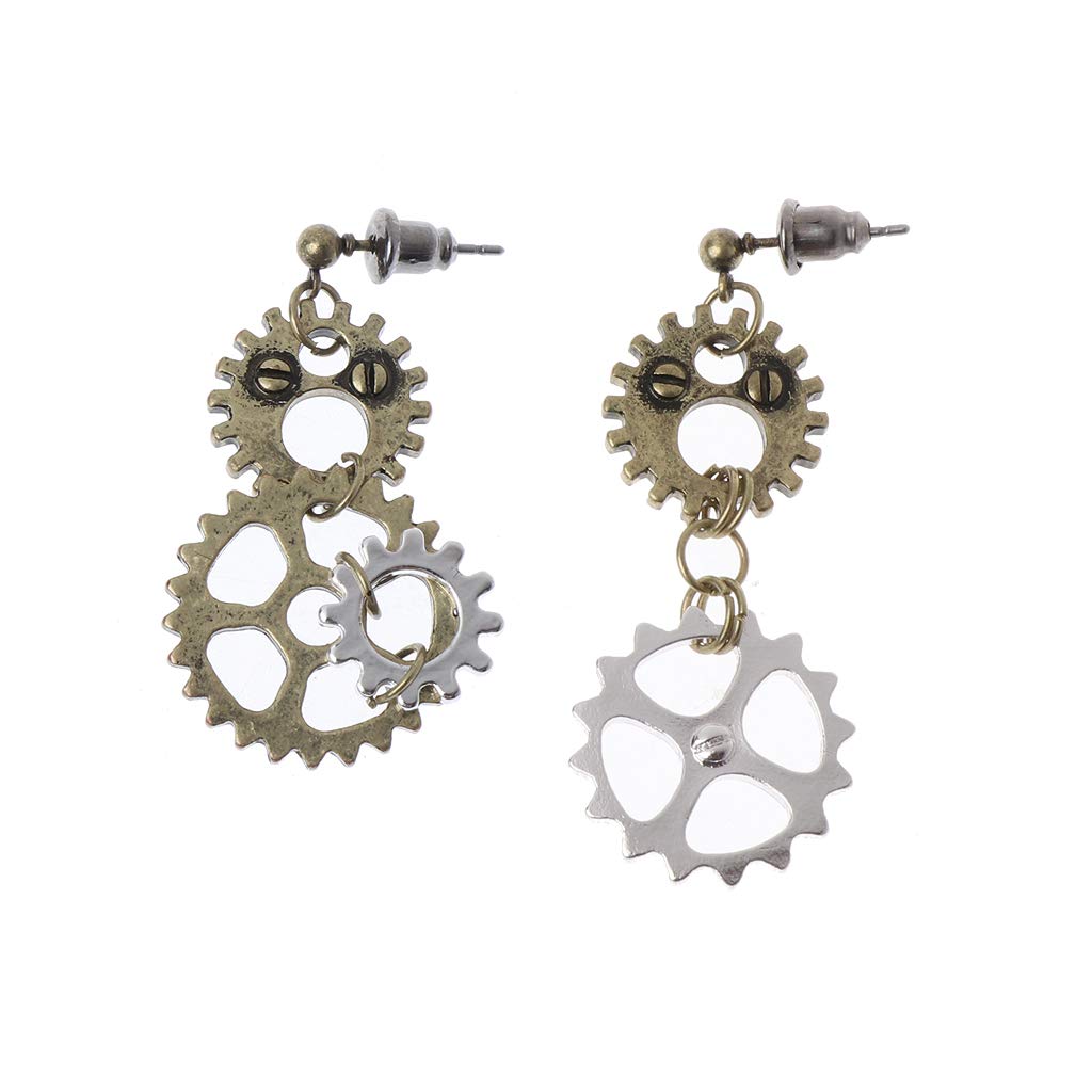 ZUI-R Steampunk Antique Gear Pendant Long Hook Earrings for Women - Vintage Dangle Jewelry for Gothic, Cosplay & Nightclub Outfits