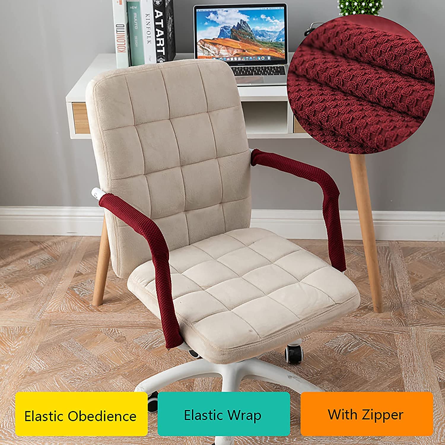 Soft Armrest Covers for Office Chairs - Brown PU Leather Computer Chair Arm Rest Pads with Zipper | Ergonomic Support for Desk, Gaming & Home Office Use