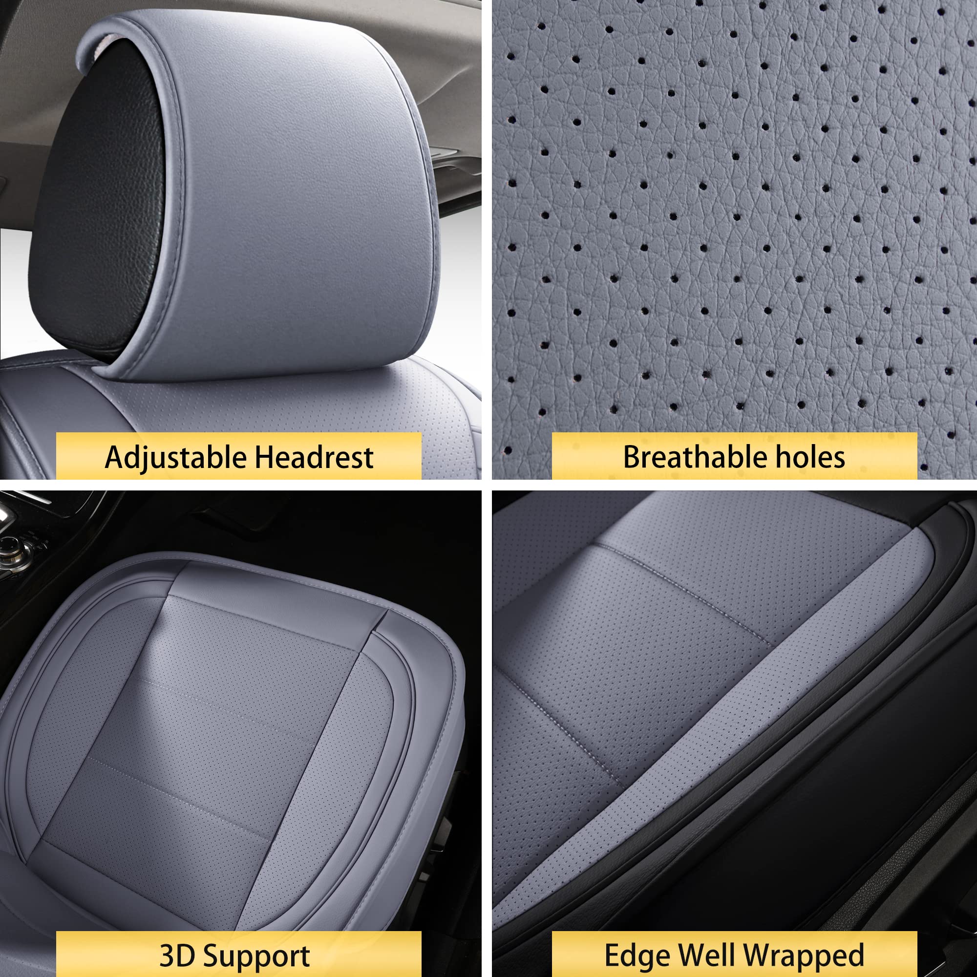 Premium AOOG Leather Car Seat Covers with Backseat Organizer - Universal Fit for Most Sedans, SUVs & Trucks (Full Set, Grey) - Protect & Upgrade Your Vehicle Interior for Daily Commute & Road Trips