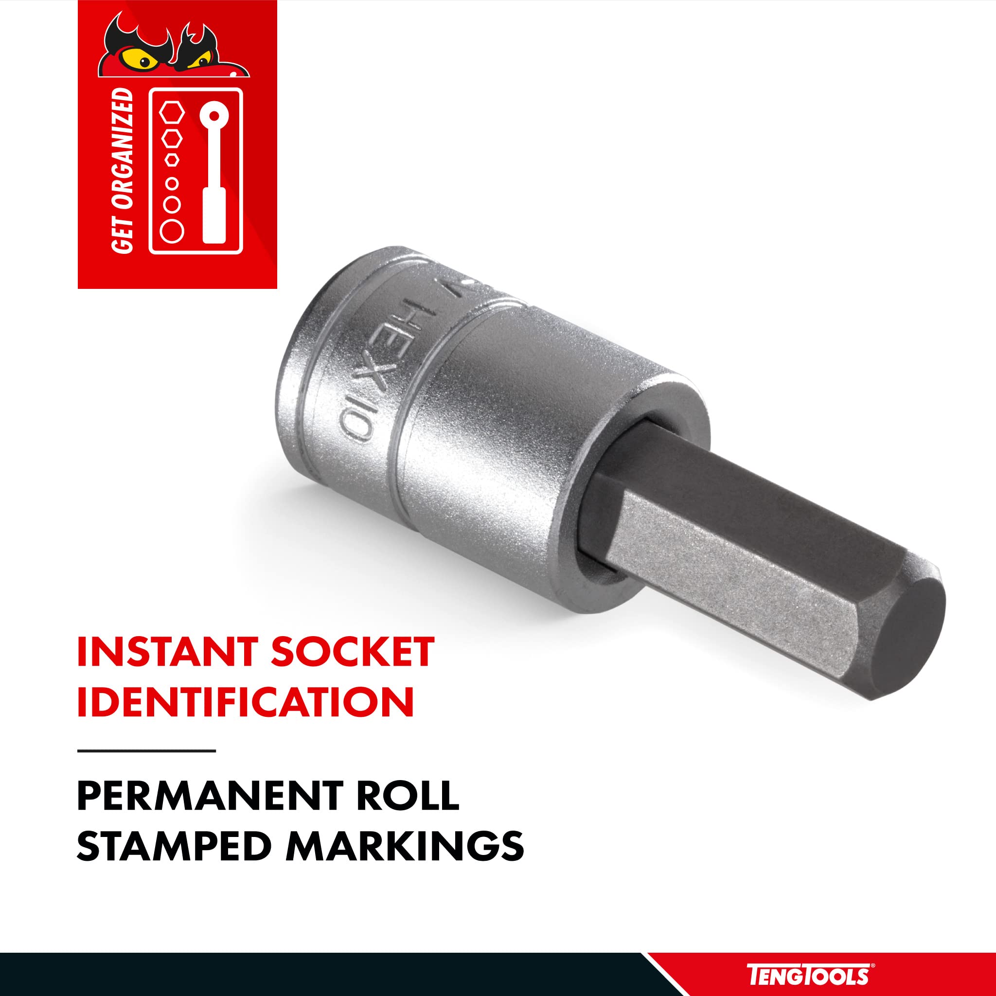 Teng Tools 1/2 Inch SAE 1/2 Inch Drive Hex Chrome Vanadium Socket Set - Professional Mechanic Hand Tools for Automotive Repair & DIY Projects - M121116-C