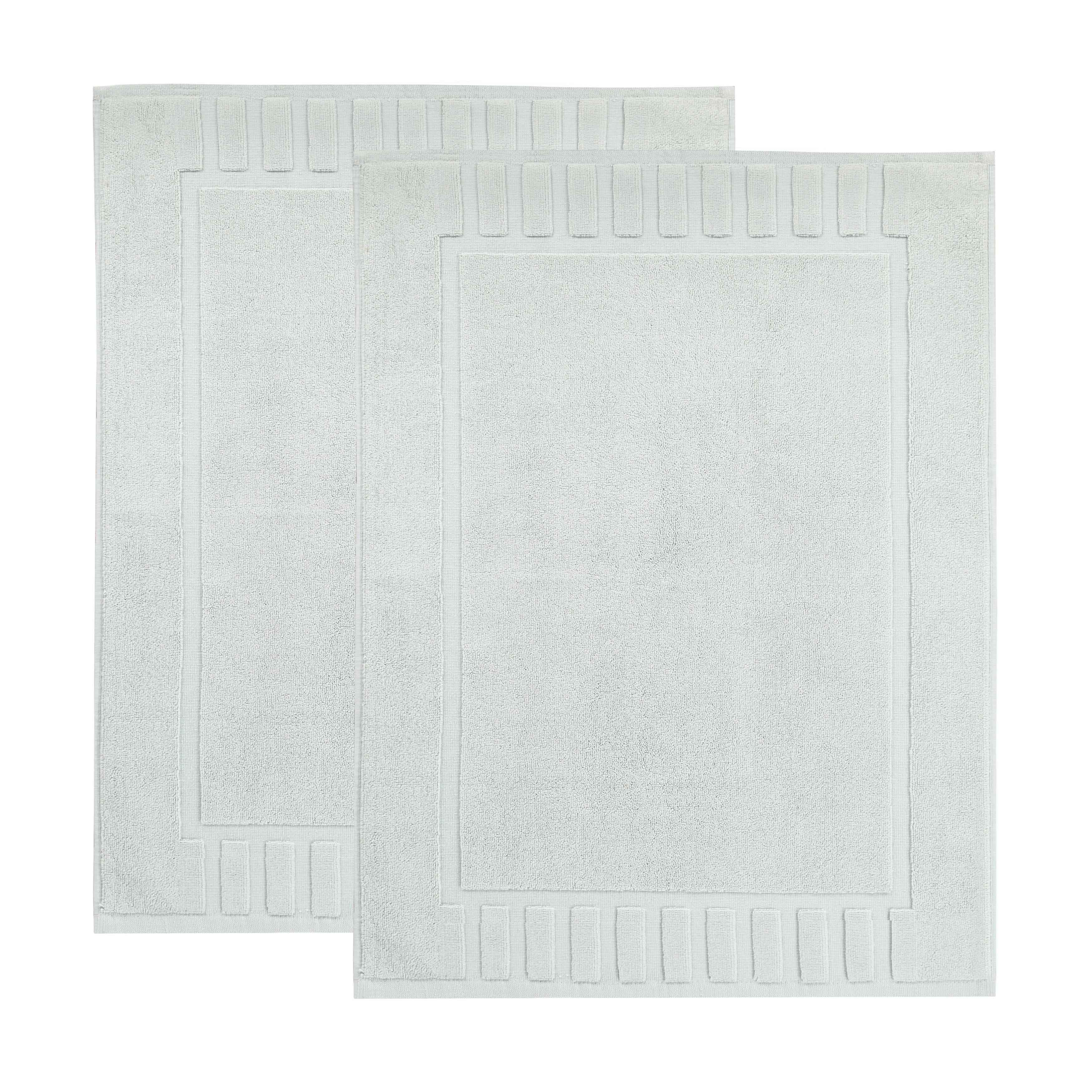 Premium Cotton Modern Geometric Border Absorbent Bath Mat Set of 2 - Non-Slip Soft Bathroom Rug for Bathroom Floor, Shower, Vanity Area - Home Decor Essentials