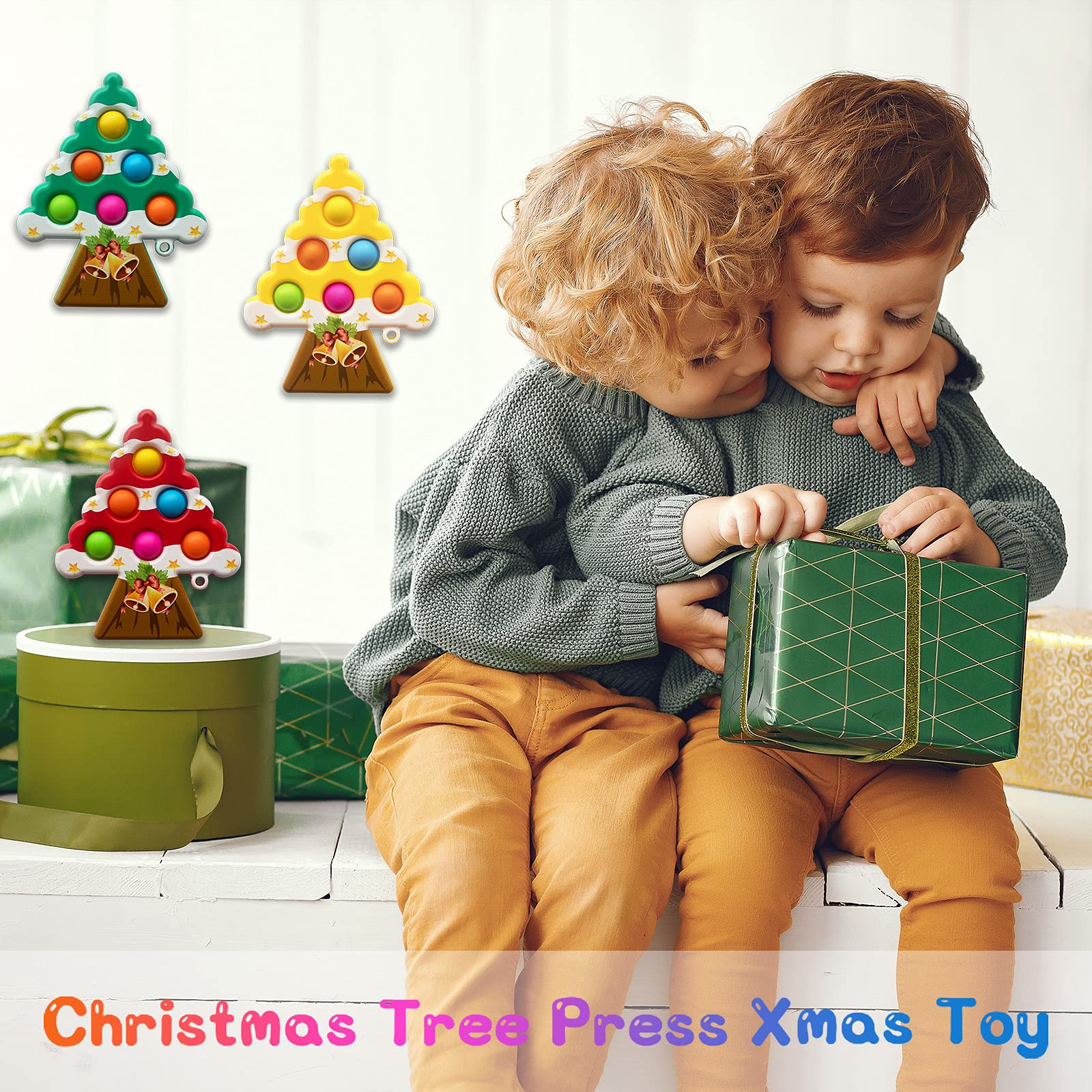 Fidget Toys for Adults & Kids - 3PCS Christmas Tree Sensory Push Pop Bubble Poppers - Stress Relief & Anxiety Relief Toys for Classroom, Office, Travel