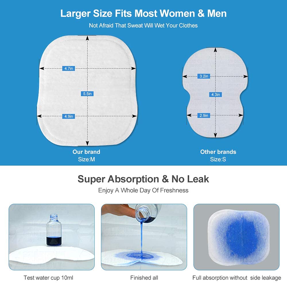 Extra Large Underarm Sweat Pads for Women & Men - 10PCS Hyperhidrosis Protection | Comfortable, Odorless, Invisible & Strong Adhesive Disposable Pads | Perfect for Workouts, Business Meetings & Hot Weather