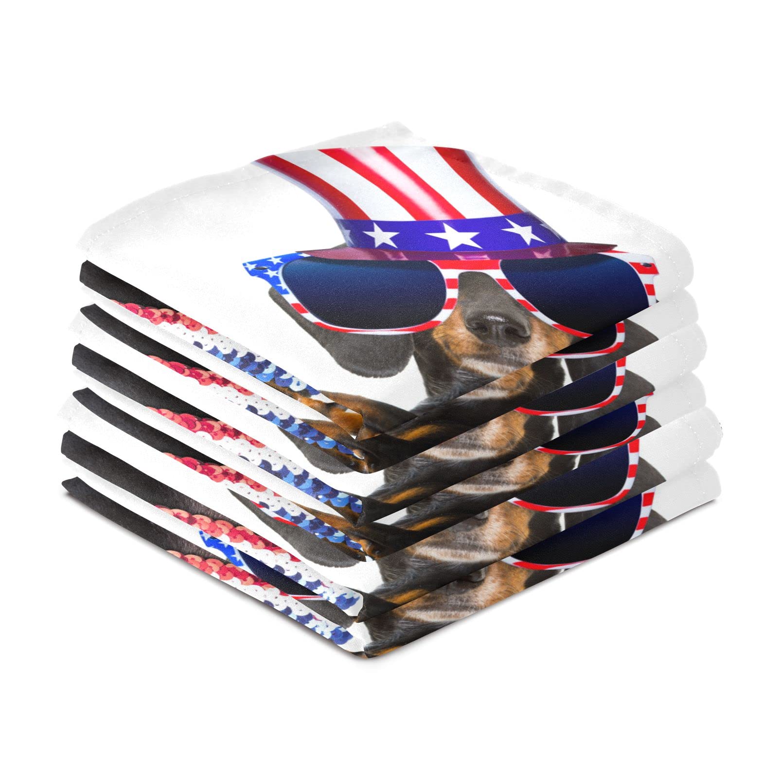 American Flag Patriotic Dachshund Sausage Dog Kitchen Towels - Set of 6 Absorbent 18x28in Dish Cloths for Drying Dishes | Cute Kitchen Decor for Home, RV & Cabin
