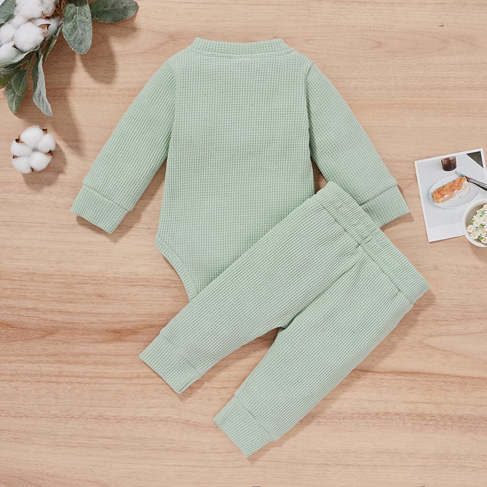 Thorn Tree Newborn Baby Clothes Set - 100% Cotton Knitted Fall Outfits for Boys & Girls, Long Sleeve Romper with Pants (2-Piece Set) - Perfect for Autumn Photoshoots, Family Gatherings & Cozy Daily Wear