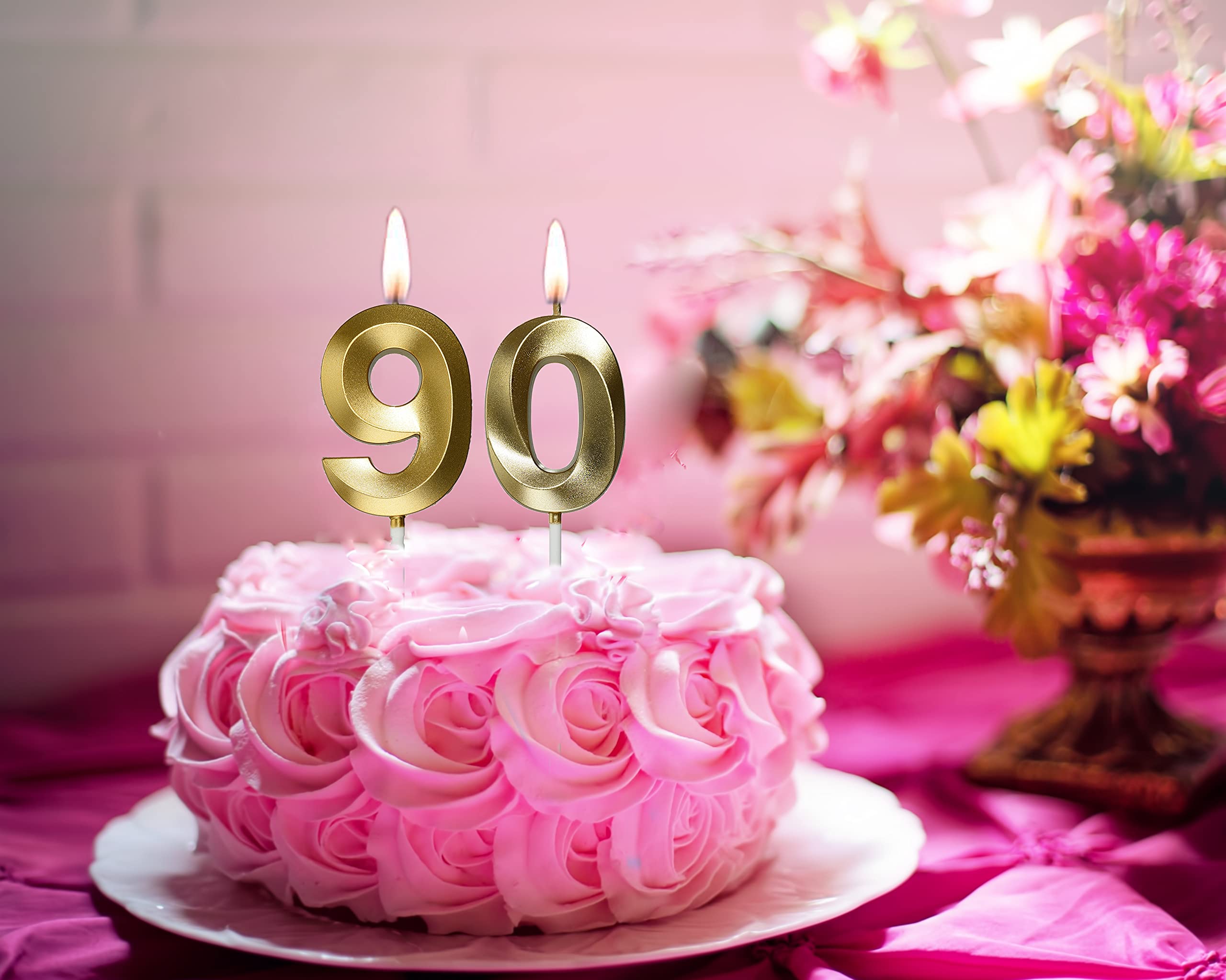 90th Birthday Candles - Gold Number 90 Cake Topper for Birthday Party Decorations | Perfect for Milestone Celebrations, Retirement Parties & Anniversary Cakes