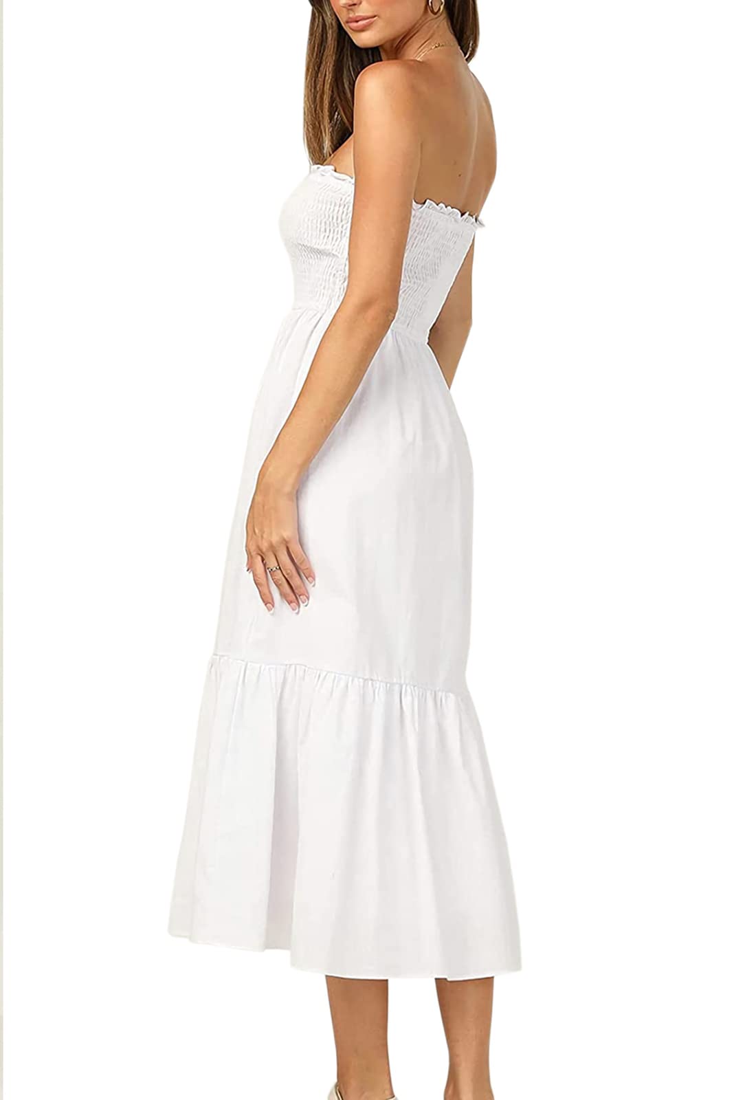 Seoky Rop Women's Summer Smocked Tube Top Dresses - Strapless Boho Midi Dress for Beach Party, Vacation & Casual Outings | Flowy & Comfortable