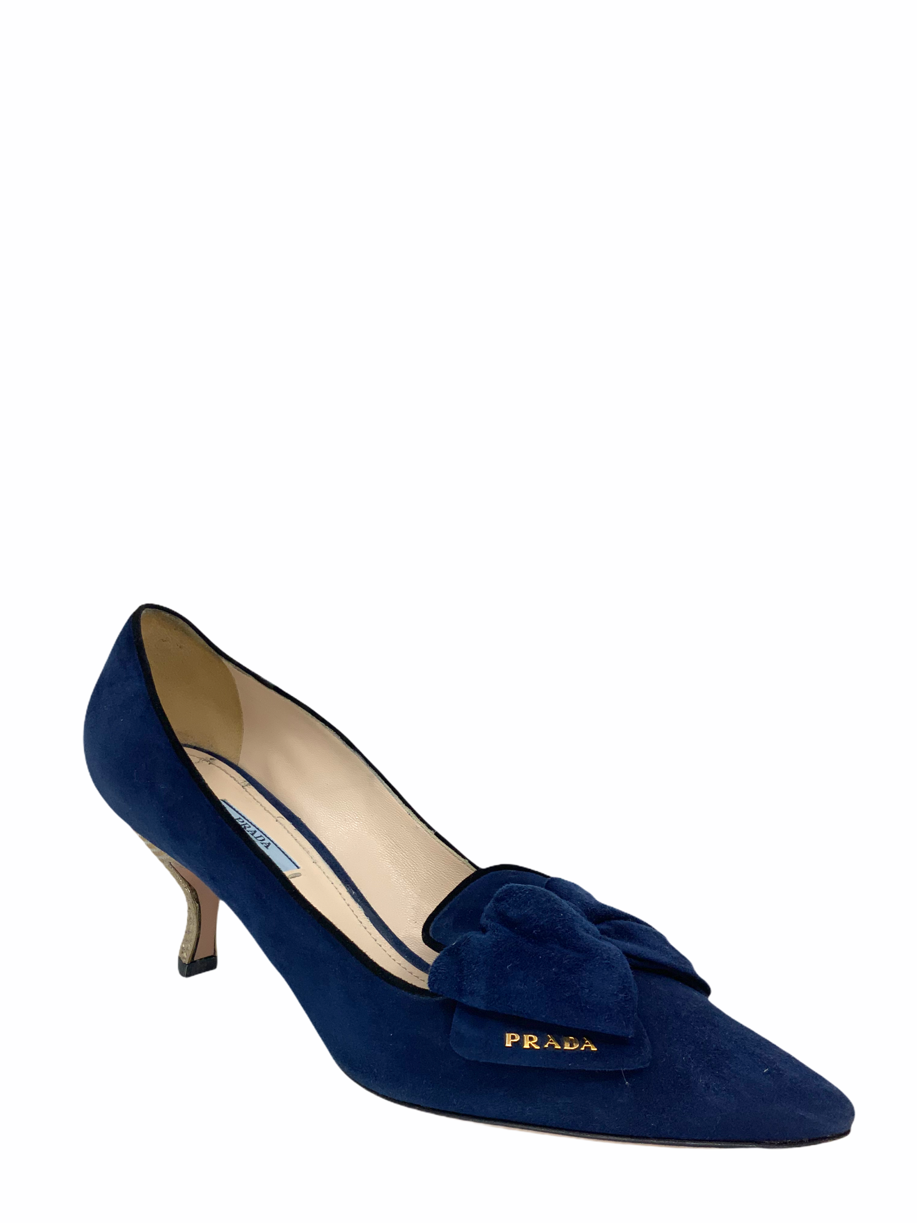 Prada Suede Bow Pumps Women's Size 10 - Elegant Pointed Toe Heels for Office, Party & Wedding Events