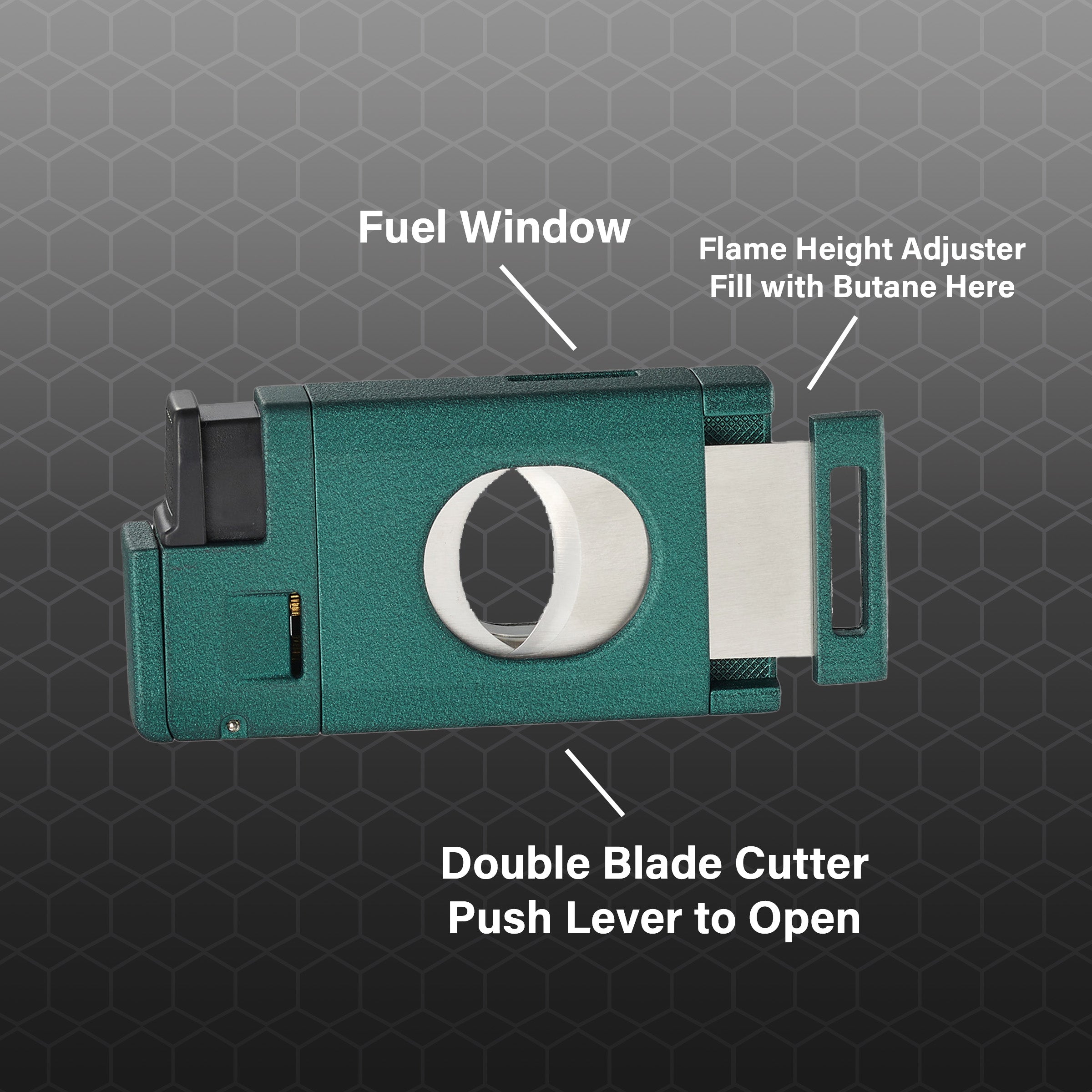 Visol LighCut Green Triple Torch Flame Lighter & Cigar Cutter - Windproof Butane Lighter for Cigars, Cigarettes & Outdoor Use - Perfect for Camping, BBQ & Travel Accessories