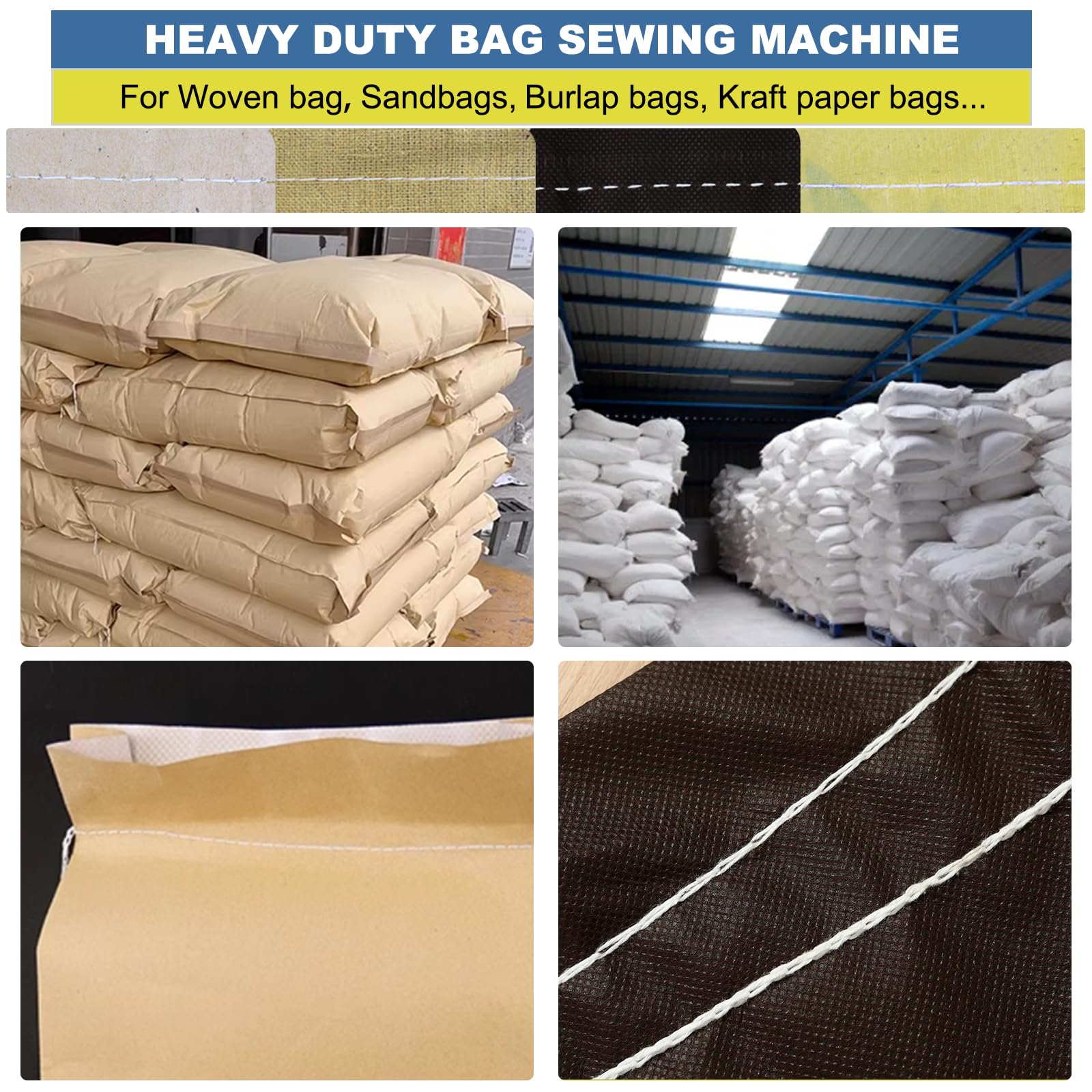 Heavy Duty Bag Sewing Machine for Burlap Bags & Sand Bags - Industrial Bag Closing Stitcher with 2 Spools of Thread - Perfect for Agriculture, Construction & Packaging Industries