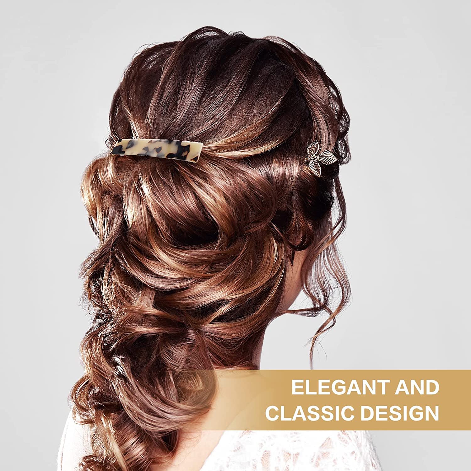 EPARTY 2-Pack French Hair Barrettes - Tortoise Shell Acetate Hair Clips for Women & Girls, Strong Hold Rectangle Hair Accessories with Automatic Metal Clasp - Perfect for Work, Weddings & Everyday Styling