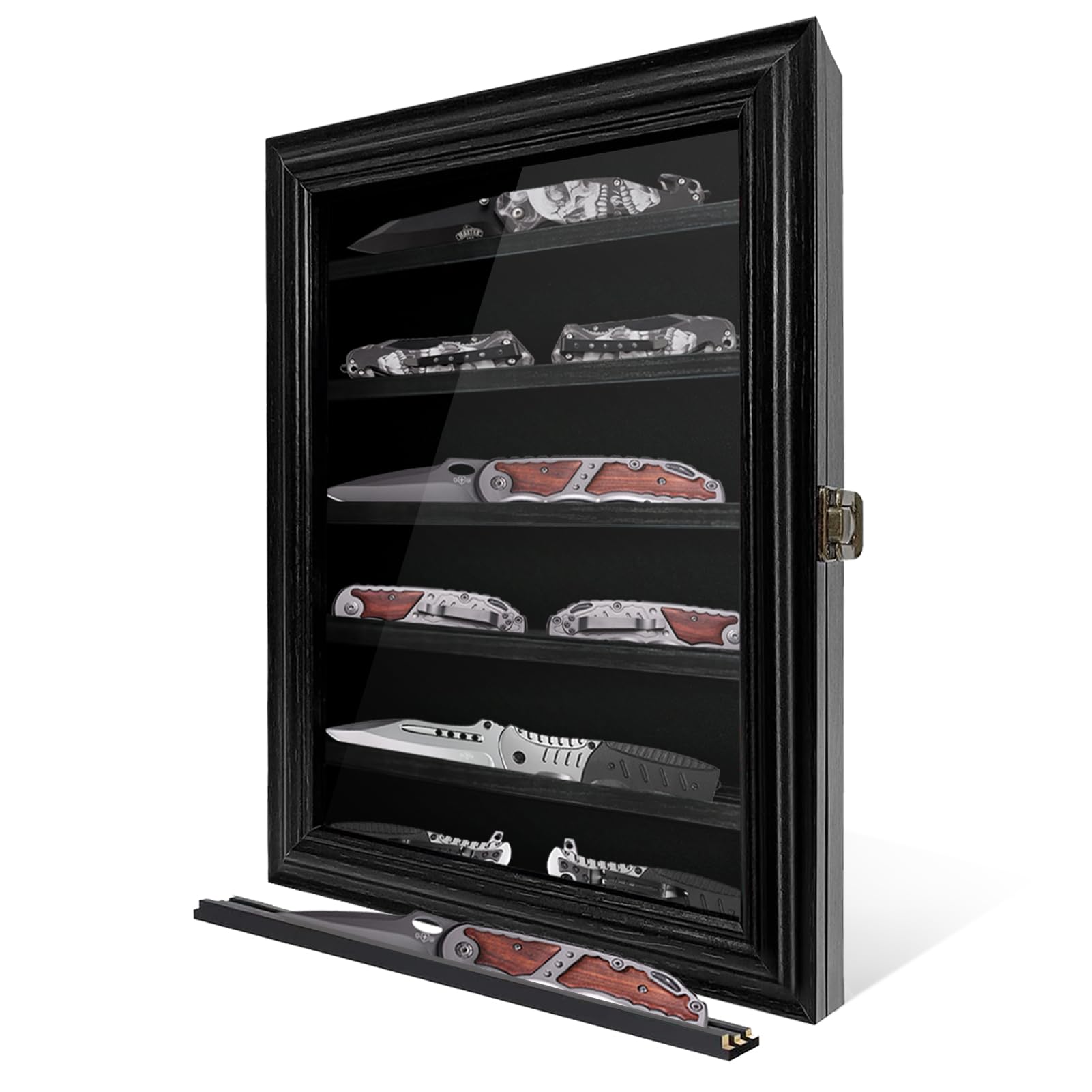 Premium Wooden Knife Display Case with Lockable HD Tempered Glass - 6-Layer Wall Mounted Storage Cabinet with Adjustable Shelves for Chef Knives, Hunting Knives & Collectibles - Perfect for Kitchen, Restaurant, or Collector's Room Display