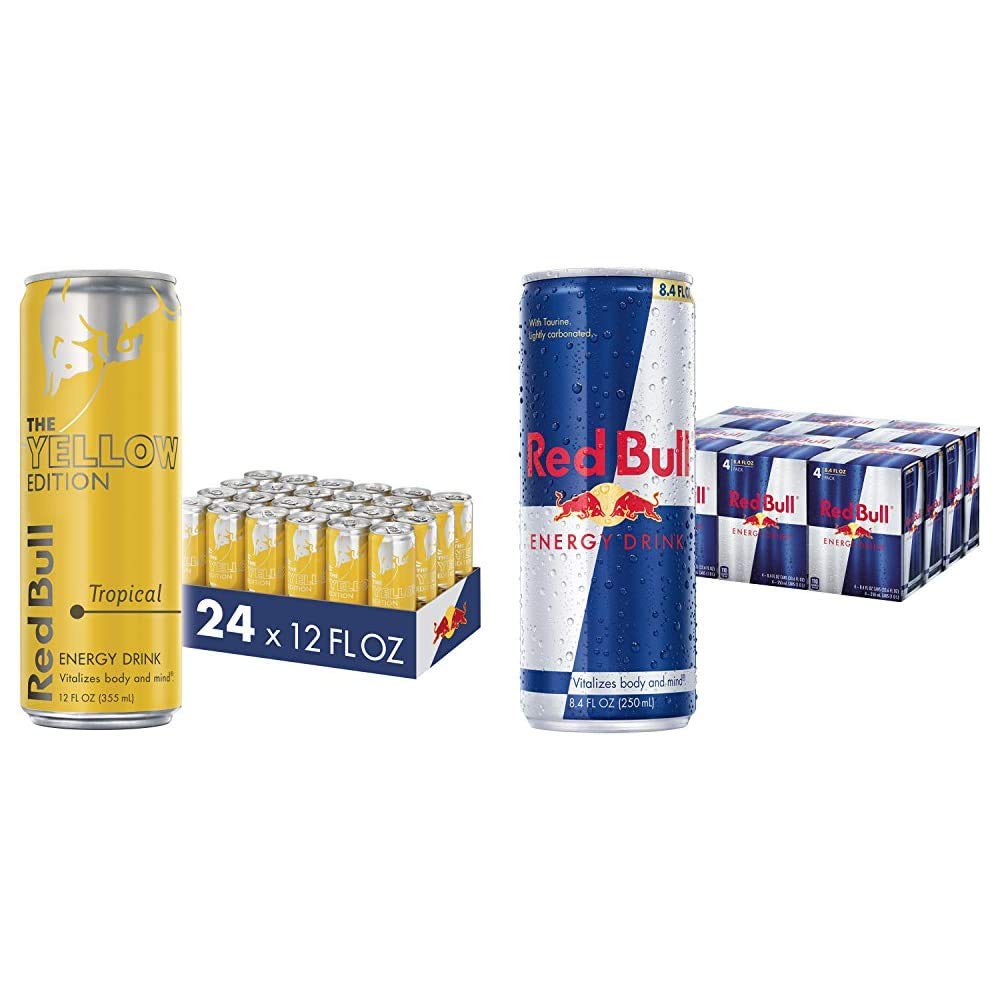 Red Bull Energy Drink - Tropical & Original Flavors, 24-Pack (8.4 fl oz Cans) | Boost Energy for Workouts, Gaming & Late-Night Study | Sugar-Free & Caffeinated Beverage