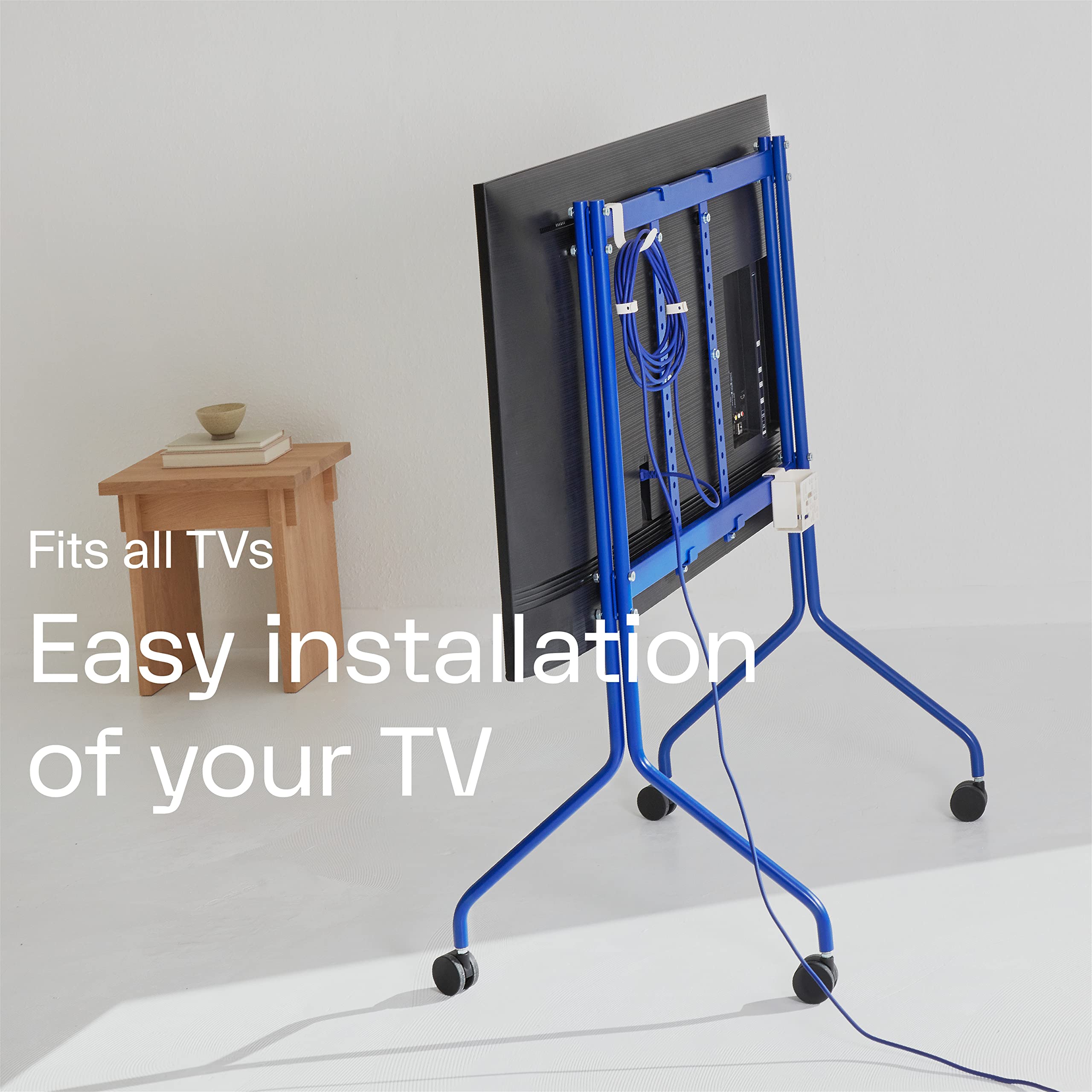 40-70 Inch Mobile TV Stand with Wheels - Pedestal Moon Rollin' TV Trolley for Flat Screens, Adjustable & Stylish Rolling TV Stand (Blue) - Perfect for Living Rooms, Bedrooms & Home Theaters