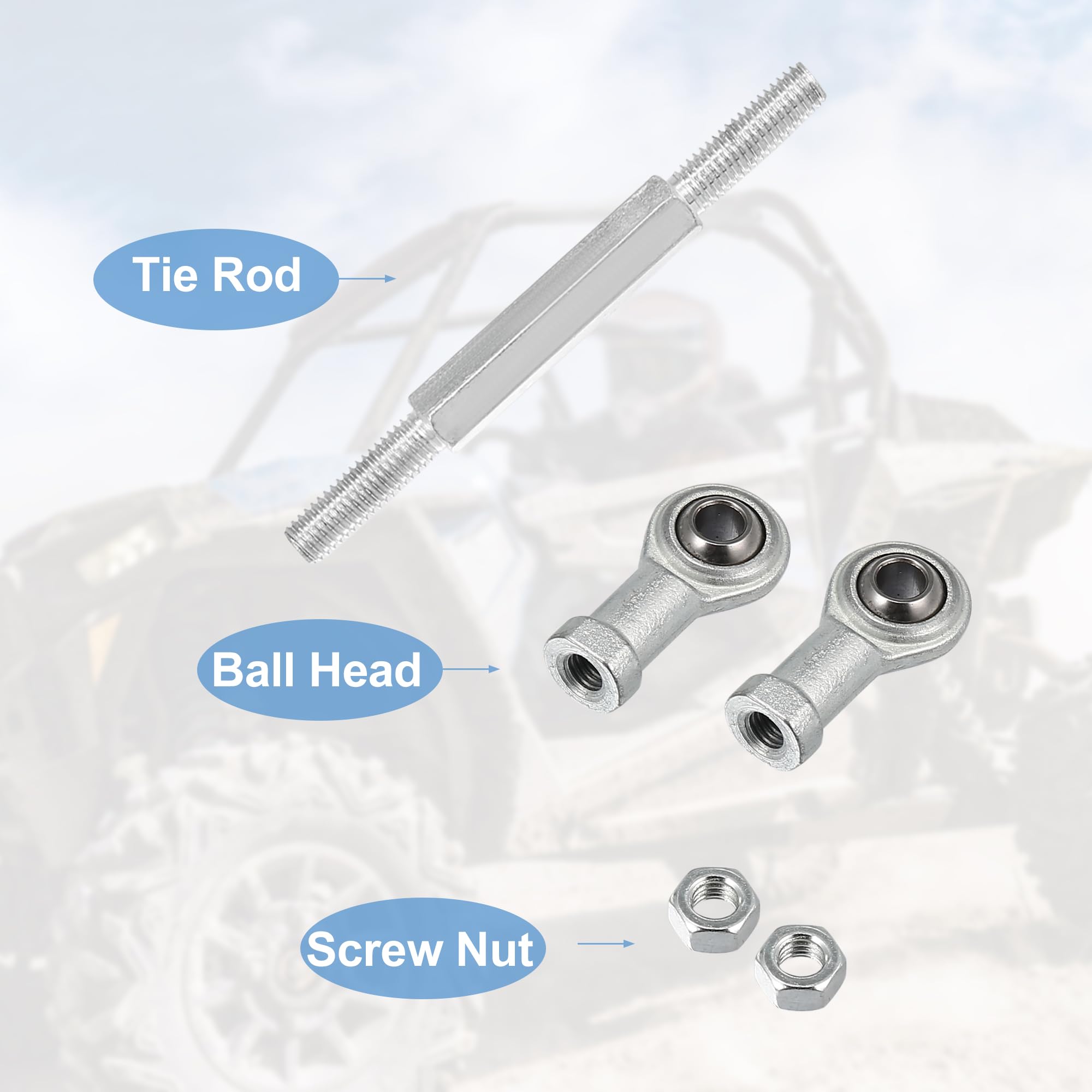 Motoforti 2-Piece 110mm Adjustable Steering Tie Rod Ball Joint with 8mm Hole Diameter - Compatible with 49cc Electric ATV & Go Kart - Silver Tone Steering Column & Suspension Upgrade for Off-Road Performance