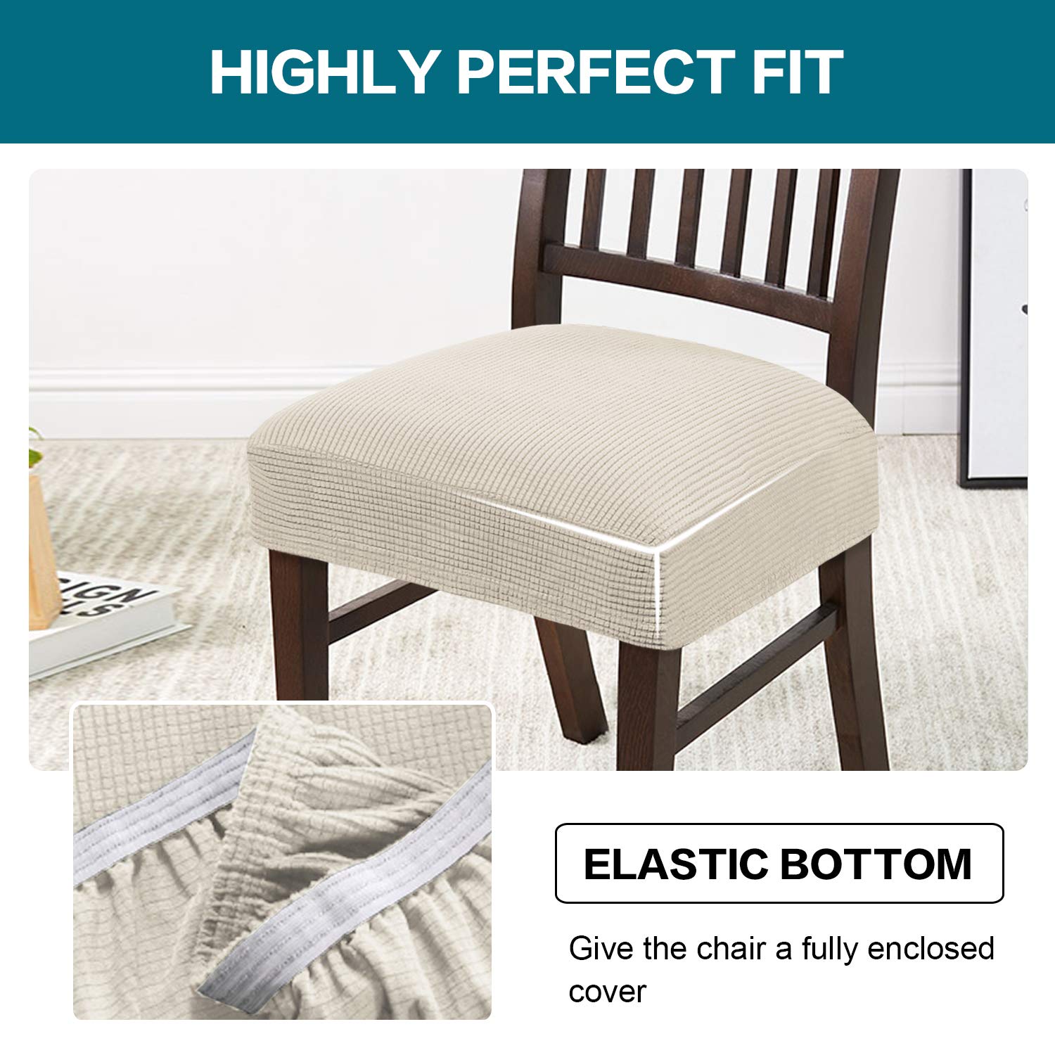 Turquoise Stretch Dining Chair Covers Set of 6 - Washable & Removable Kitchen Chair Slipcovers, Seat Protectors for Dining Room Chairs - Perfect for Home Decor, Family Gatherings & Daily Use