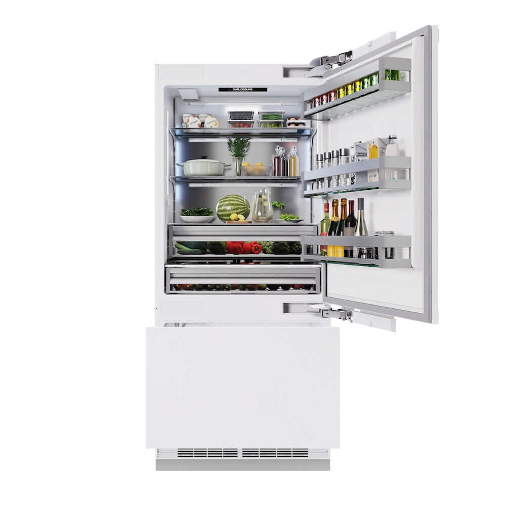 ZLINE Autograph Edition 36 Inch Panel Ready Built-In Bottom Freezer Refrigerator - 19.8 cu ft Capacity with Water Dispenser & Ice Maker - Champagne Bronze Accents (RBITZ 36 CB) - Perfect for Modern Kitchens, Open Concept Homes & Luxury Appliances Collection