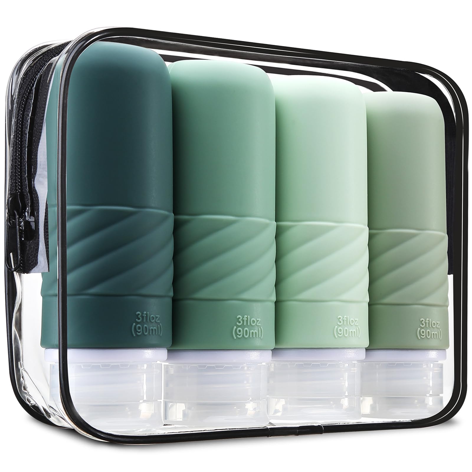 TSA Approved 3oz Travel Bottles for Toiletries - 4 Pack Leak Proof BPA Free Squeezable Containers for Shampoo, Conditioner & Lotion | Perfect for Air Travel, Gym & Vacation Essentials (Green)