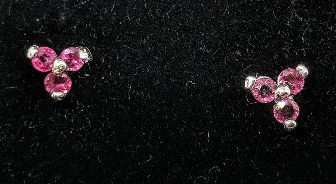 Genuine 2mm & 5mm Round Triple Ruby Stud Earrings in Sterling Silver or 14K Gold | TriStone Trinity Cluster Fine Jewelry | Perfect for Weddings, Anniversaries & Special Occasions
