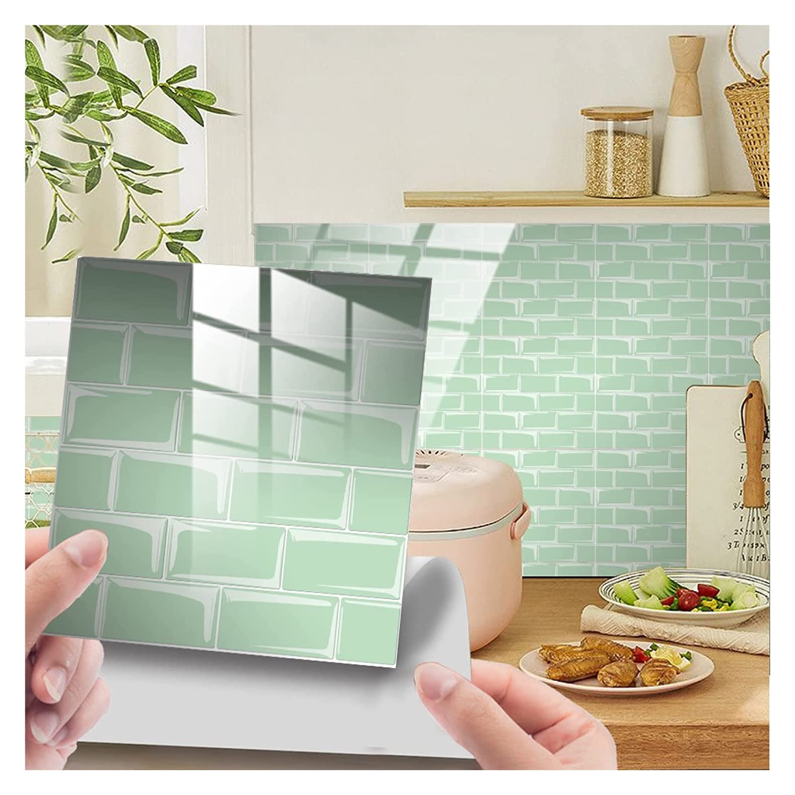 Mint Green PVC Tile Stickers - Heat Resistant, Waterproof, Self-Adhesive Peel and Stick Wall Tiles for Kitchen, Bathroom, Stairs - 15x15cm (25pcs) - Easy DIY Home Decoration & Wallpaper Alternative