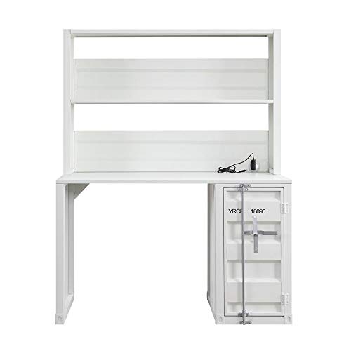 White Cargo Desk & Hutch - Modern Office Table, Computer Desk for Home & Bedroom, Writing Workstation with Storage | Perfect for Small Spaces, Home Office & Study Rooms