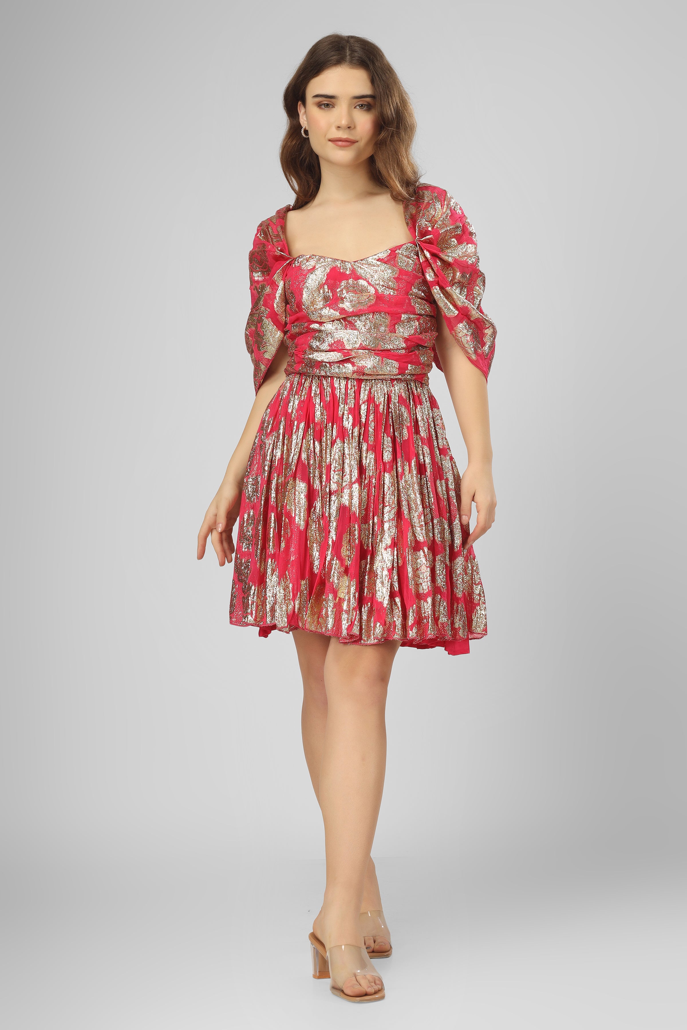 Stylish Sydney Metallic Printed Mini Dress in Fuchsia Pink - Perfect for Parties, Night Out & Special Occasions
