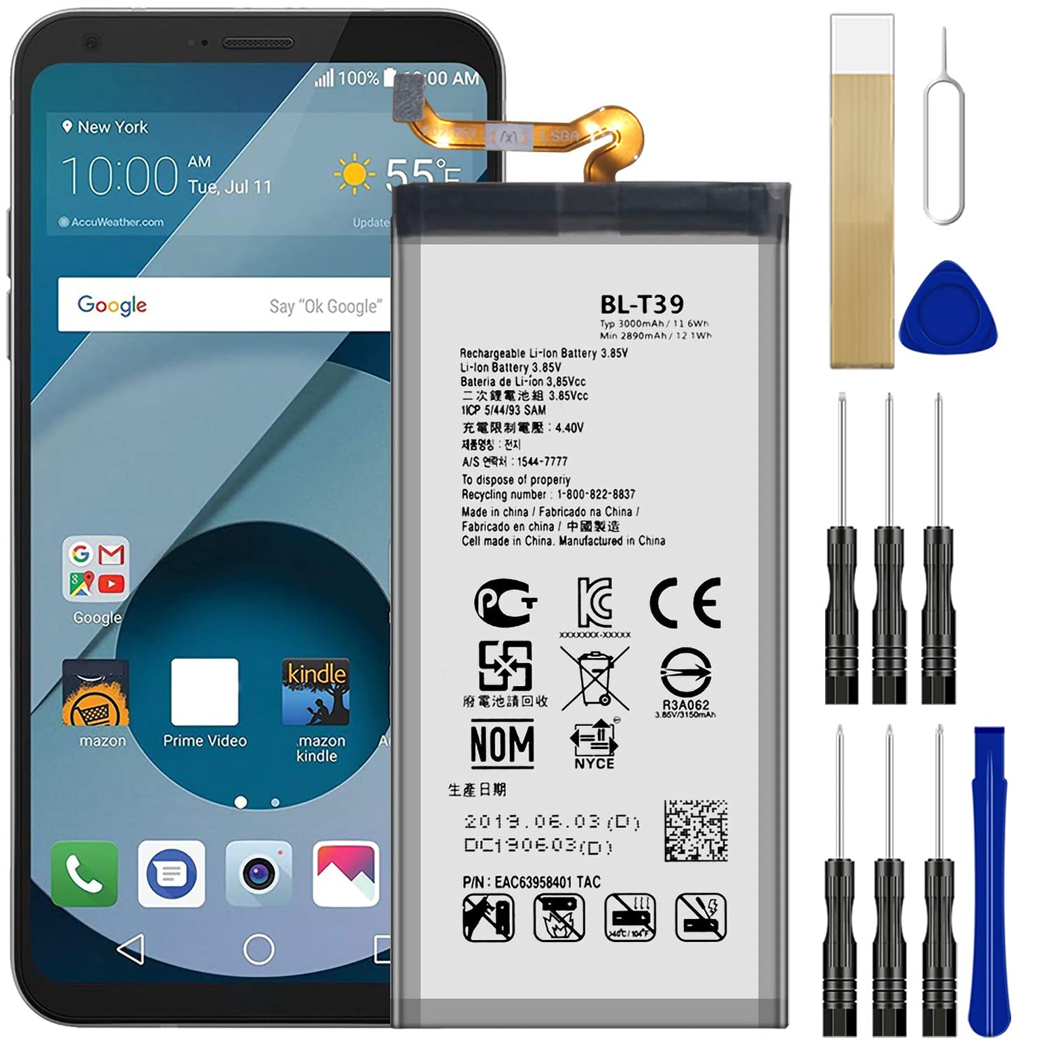 Original TracFone LG Solo LTE L423DL Replacement Battery BL-T39 with Repair Tools & Adhesive - Compatible with LG Solo LTE L423DL Smartphone - DIY Phone Battery Replacement Kit for Home Repair & Maintenance