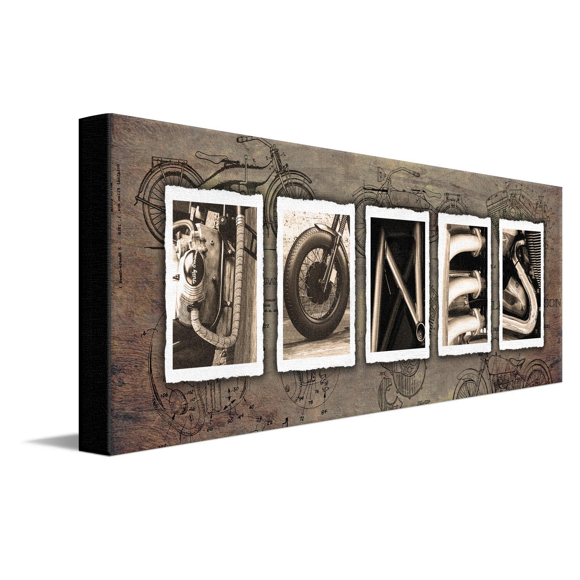 Vintage Motorcycle Personalized Name Art Print - Custom Harley Davidson & Indian Motorcycle Gift - Unique Photo Canvas Wall Art (10