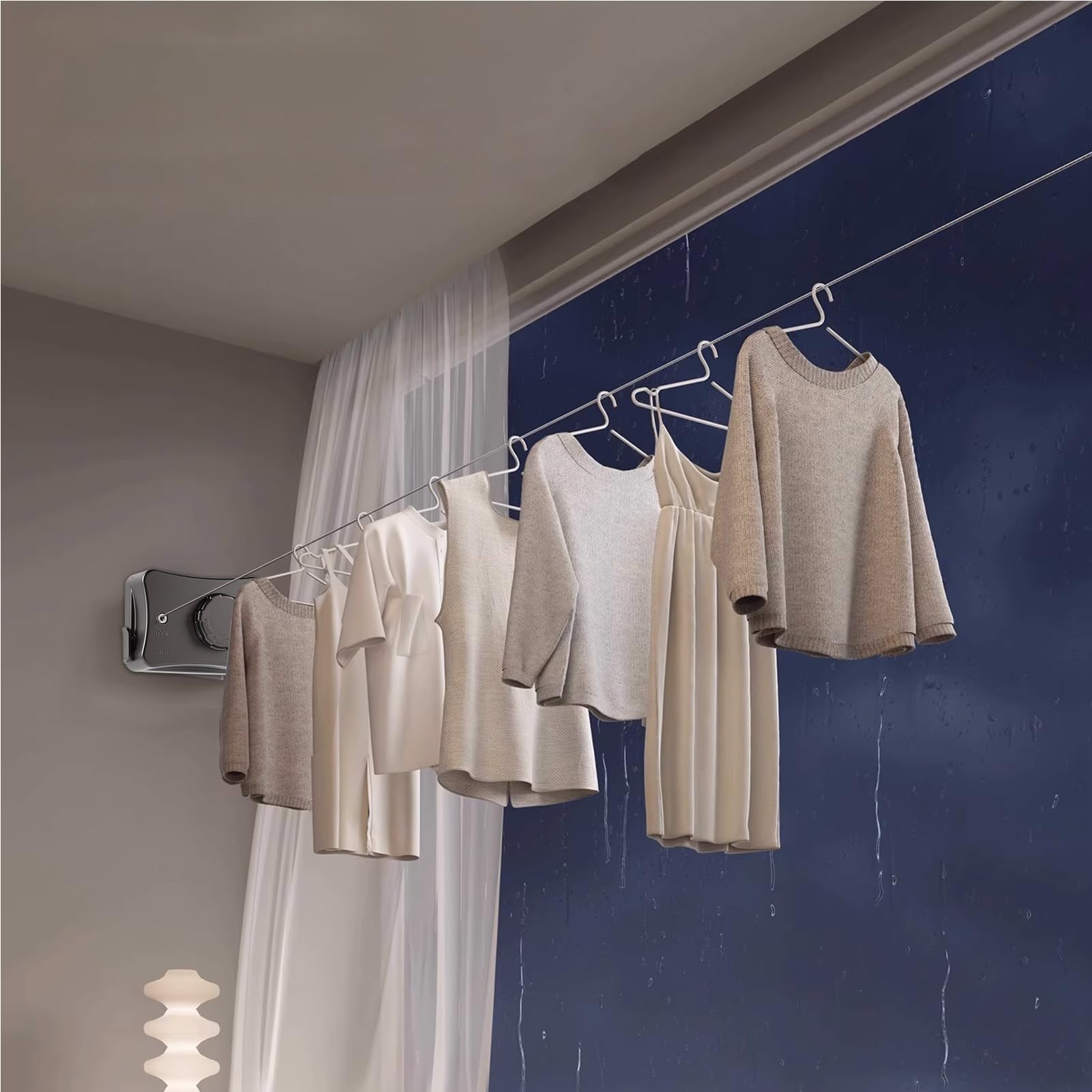 16.7 Ft Heavy Duty Retractable Clothesline for Camping, RV, Laundry Room & Bathroom - Wall Mount Automatic Retracting Clothes Drying Rack for Indoor & Outdoor Use - Perfect for Travel, Apartments and Small Spaces