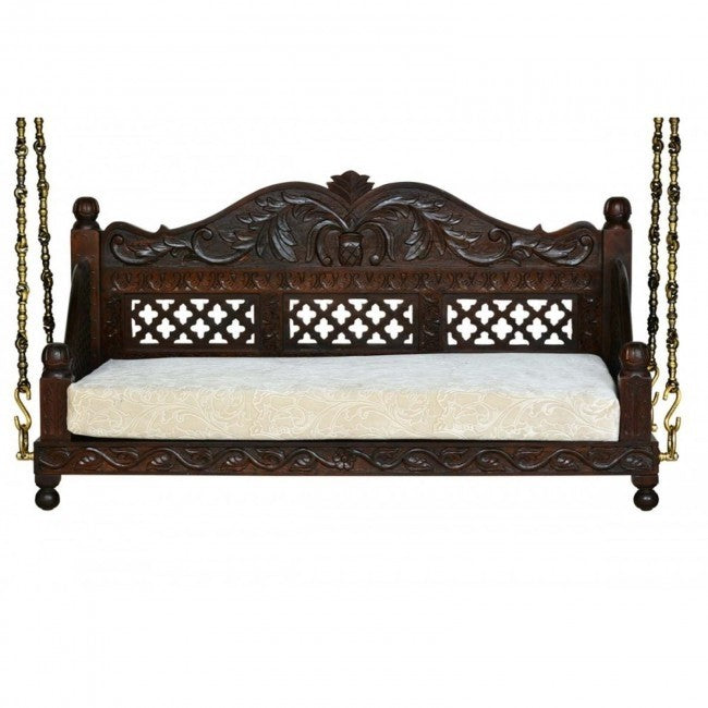 Hand Carved Elephant Design Swing Daybed - Outdoor Hanging Bed for Porch, Patio, Garden Relaxation & Boho Decor