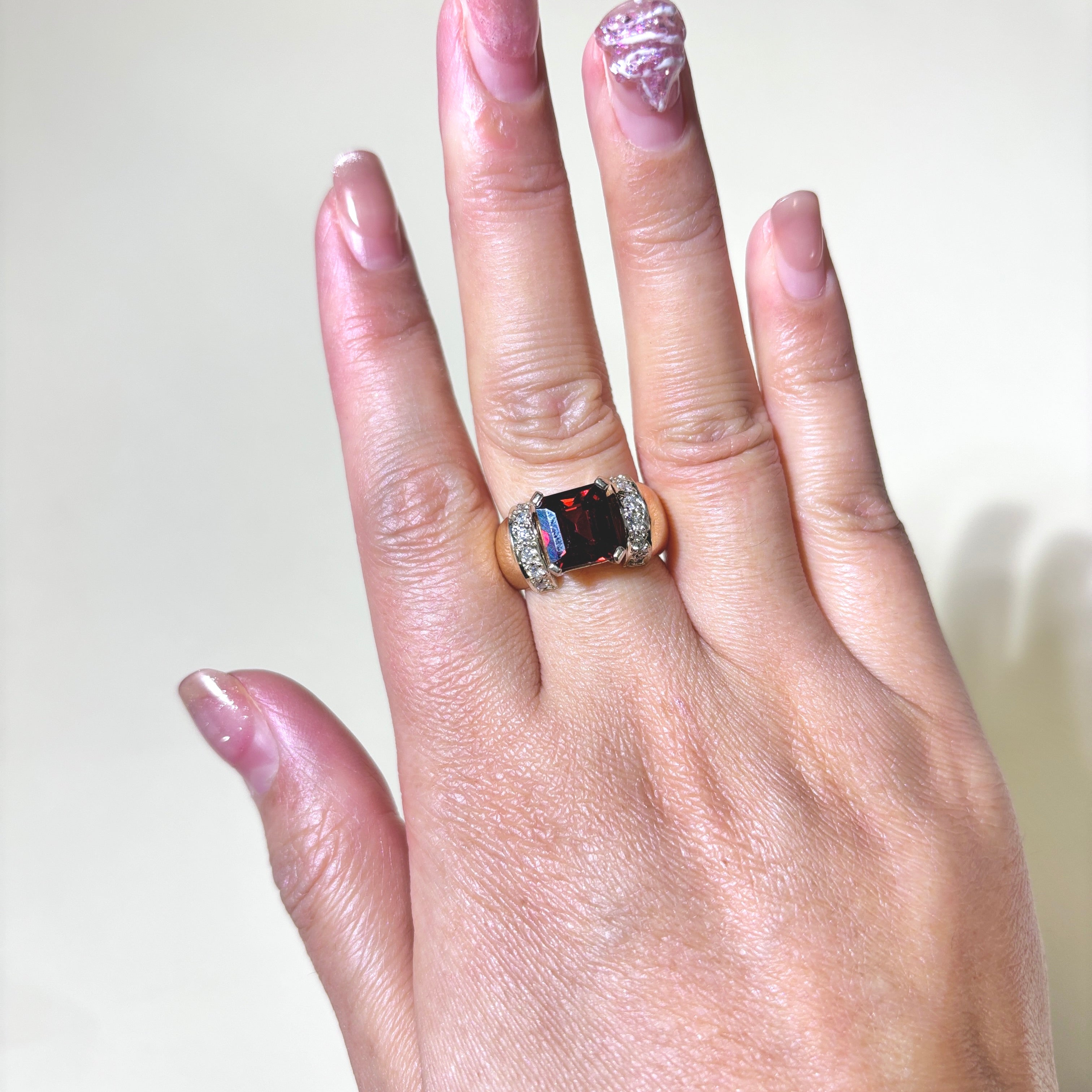 14K Yellow Gold Garnet and Diamond Cocktail Ring - 4.47ct Garnet & 0.31ctw Diamonds - Size 7.75 - Elegant Statement Jewelry for Parties, Weddings & Special Occasions