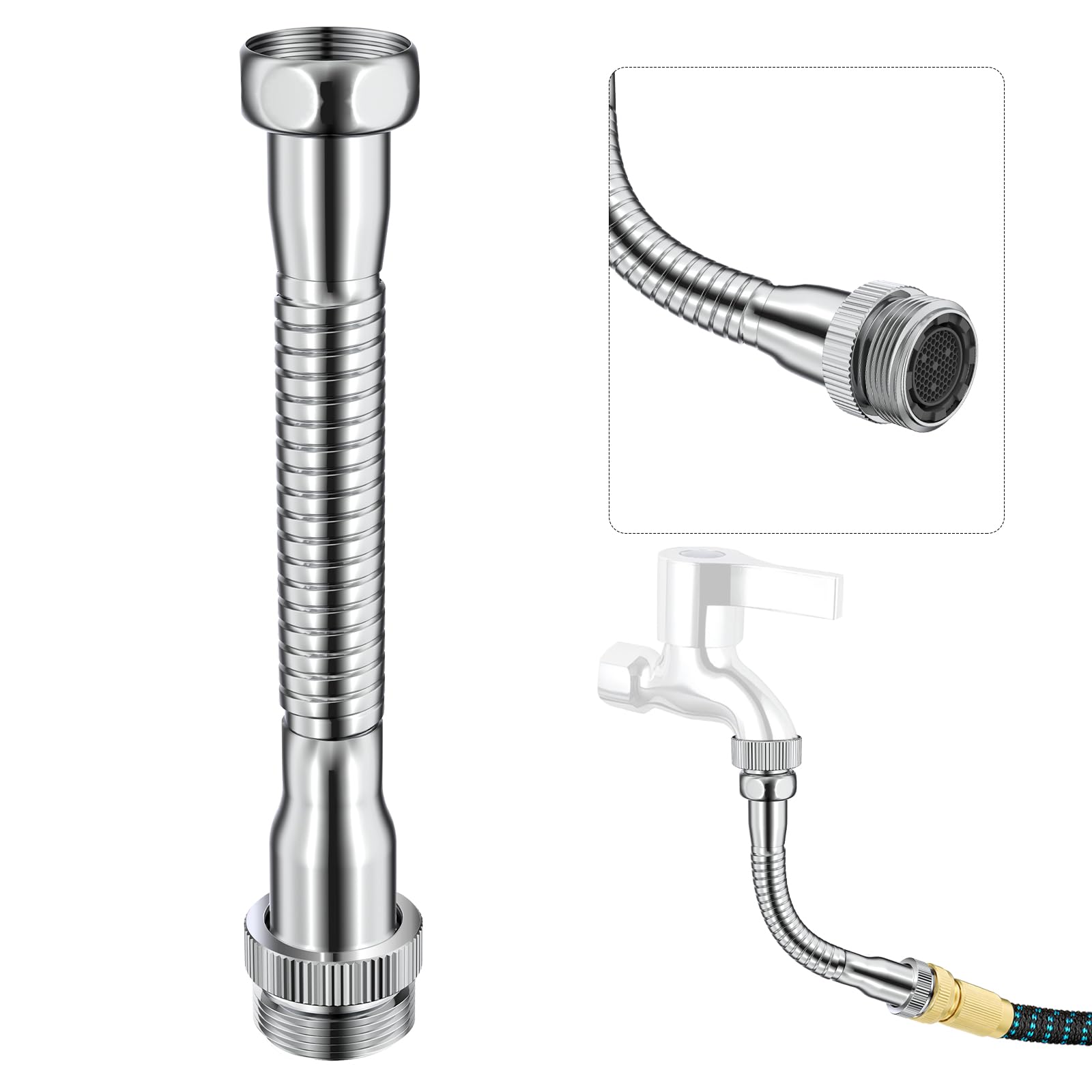 Flexible Faucet Extender Adapter - 3/4 Inch & 55/64 Inch to 3/4 Inch GHT Garden Hose Connector - Durable Kitchen Sink to Hose Adapter for Easy Outdoor Watering, Car Washing & Gardening