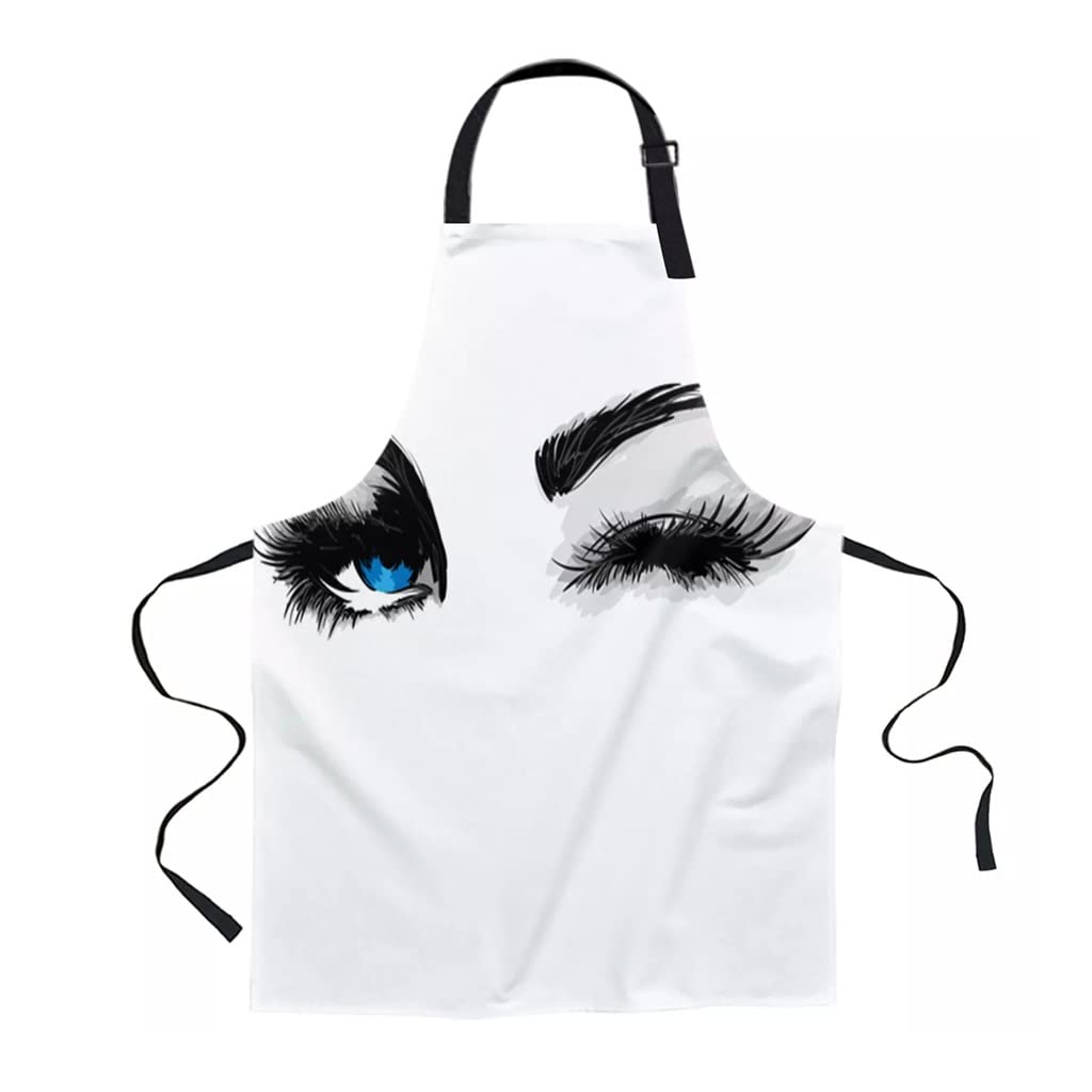 Blue Eyes Eyelashes Print White Apron for Women, Men & Kids - 66x80cm Kitchen Cooking Baking Apron - Durable & Stylish Protective Wear for Cooking, Baking, BBQ & Crafting