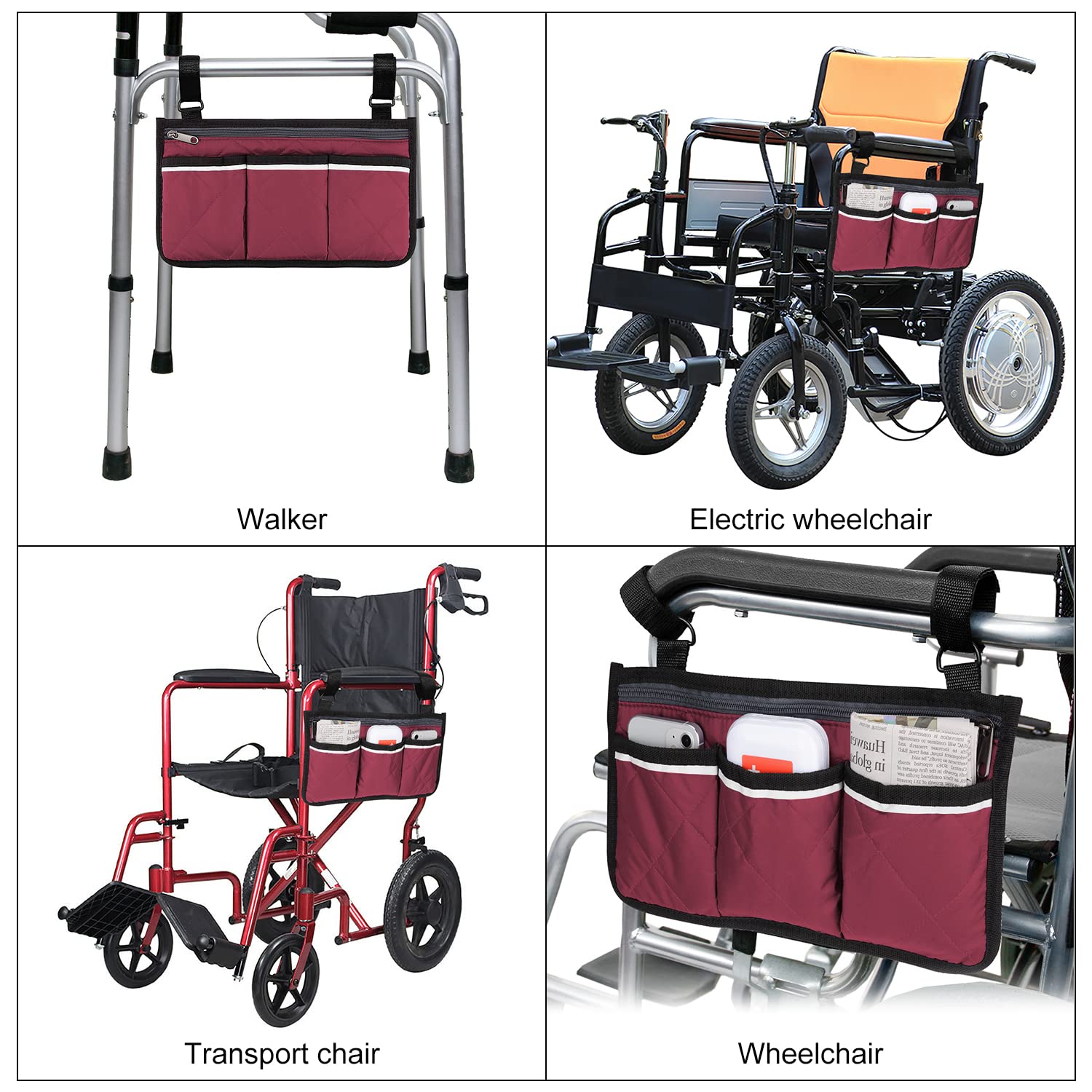 Supregear Wheelchair & Walker Bag Bundle - Foldable Storage Organizer for Rollators & Scooters - Perfect for Daily Use & Travel