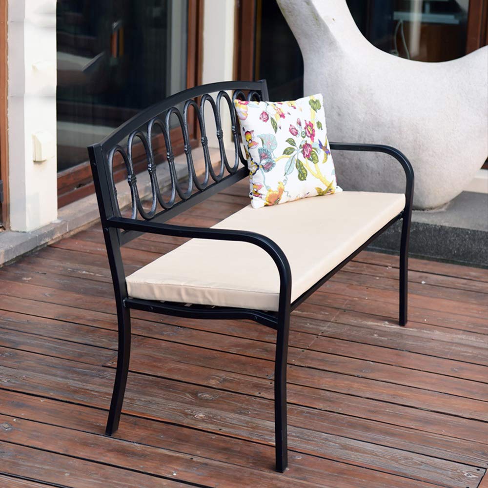 50-Inch Weatherproof Metal Patio Bench with Armrests, Sturdy Steel Frame 3-Seat Outdoor Garden Chair for Park, Yard, Lawn, Porch, and Poolside – 500lbs Load Capacity
