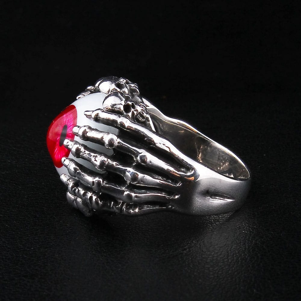 Gothic Red Eye Claw Sterling Silver Ring for Women - Dark Jewelry for Halloween, Cosplay & Alternative Fashion