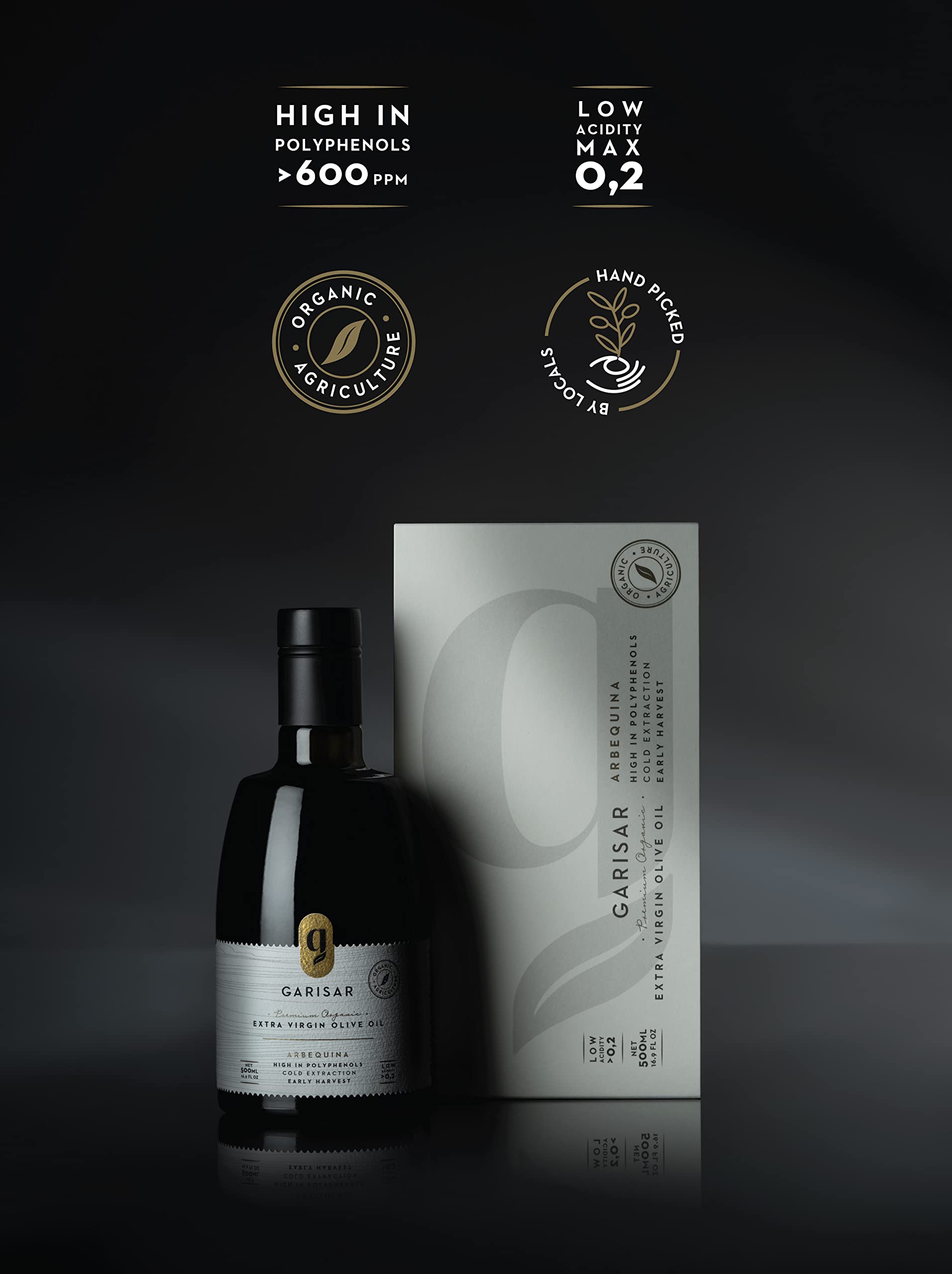 Premium Extra Virgin Olive Oil - High Polyphenol (>600 ppm), Low Acidity (0.2%), Cold Pressed, 100% Arbequina, Organic, Hand-Picked, NYIOOC 2024 Gold Medal Winner - 2 Pack - Perfect for Salads, Cooking & Healthy Diets