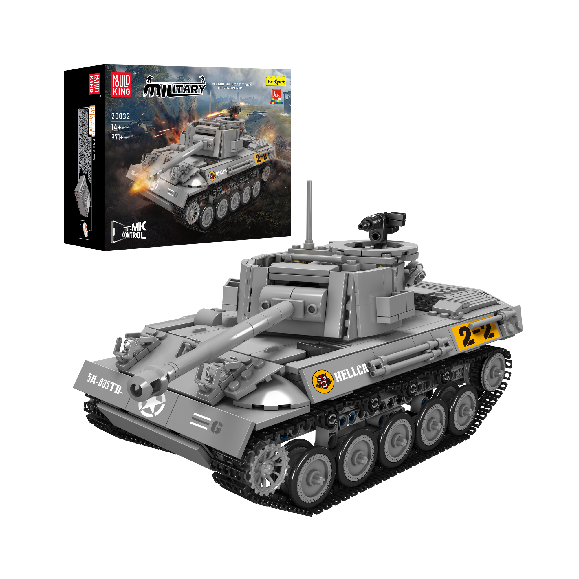Mould King 20032 M16 Hellcat Tank Destroyer Building Set - 971 Piece Military Model Kit for Adults & Teens | WW2 Tank Model Collection, DIY Assembly Toy for Display & Gift