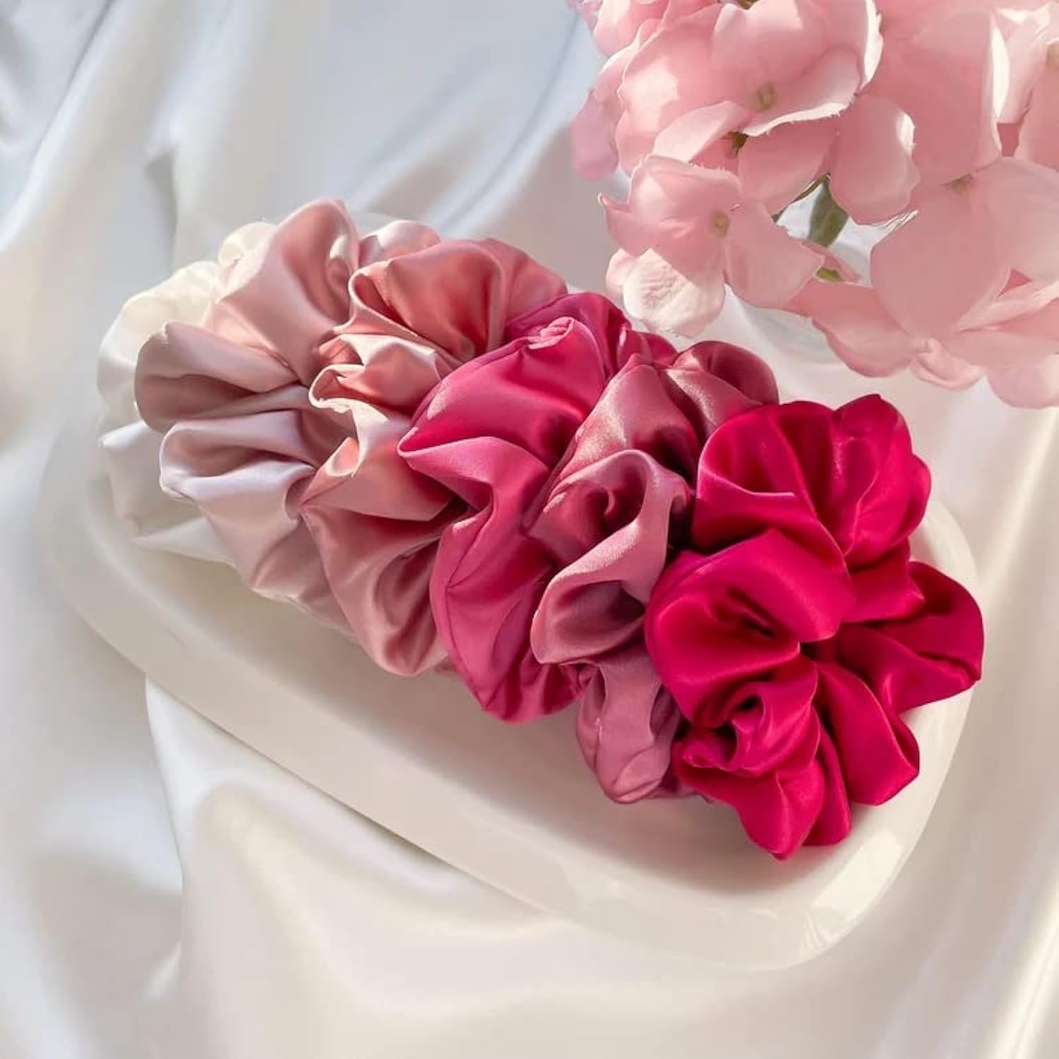 Luxury Satin Silk Scrunchies for Women - Soft Hair Ties & Hair Accessories Set (6 Pack) - Perfect for Everyday Use, Work, Gym, and Special Occasions
