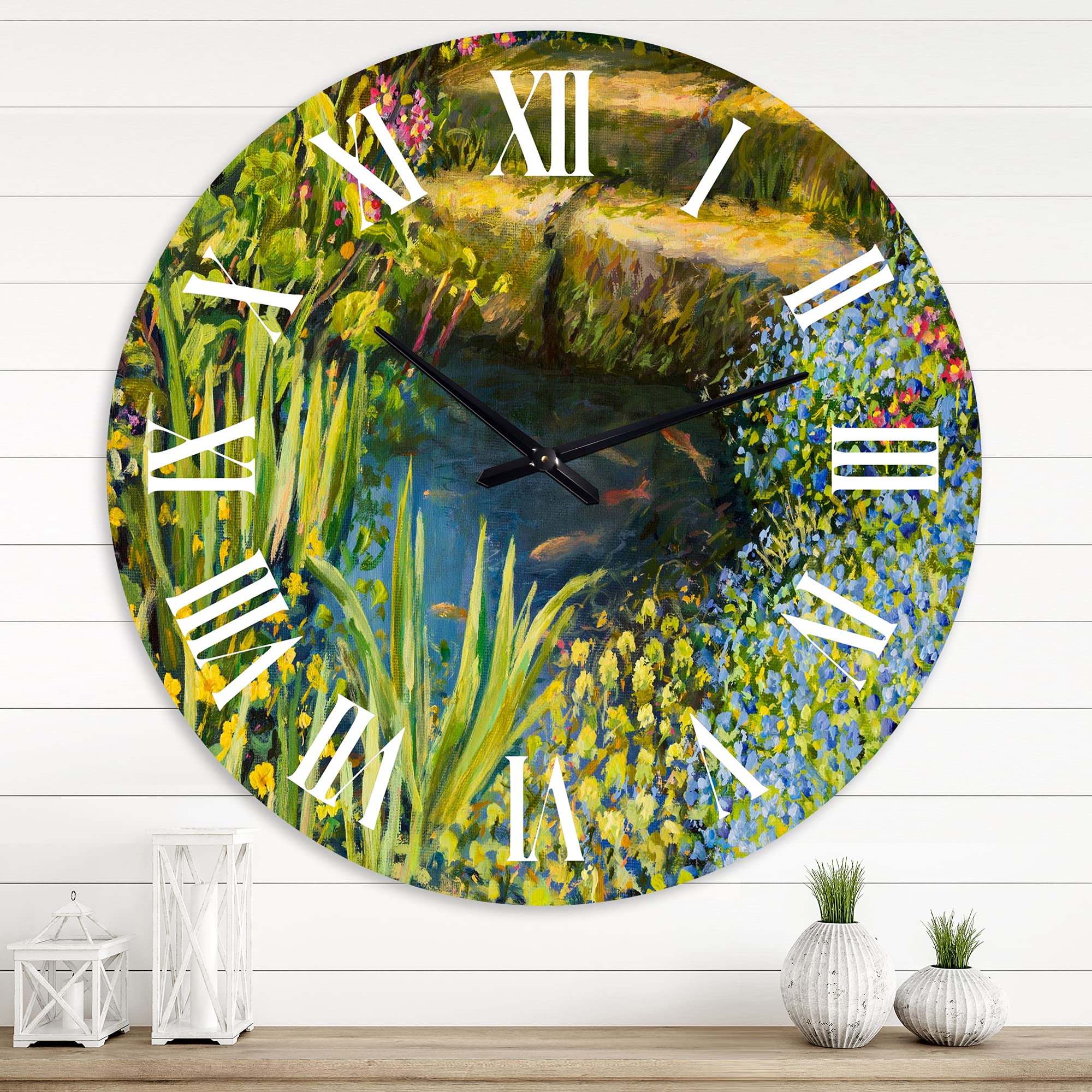 DesignQ Lake House Wall Clock - Large Colorful Landscape & Nature Wall Art for Home Decor | Perfect for Living Room, Bedroom, or Lake House Interior Design