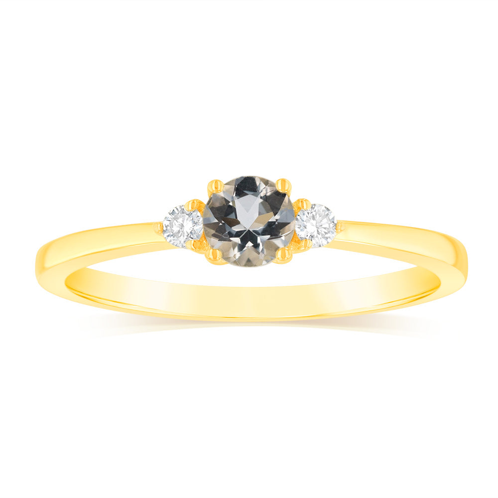 0.24 Carat Aquamarine & Diamond Ring in 9K Yellow Gold - Elegant Birthstone Jewelry for Women, Perfect for Engagement, Anniversary & Special Occasions