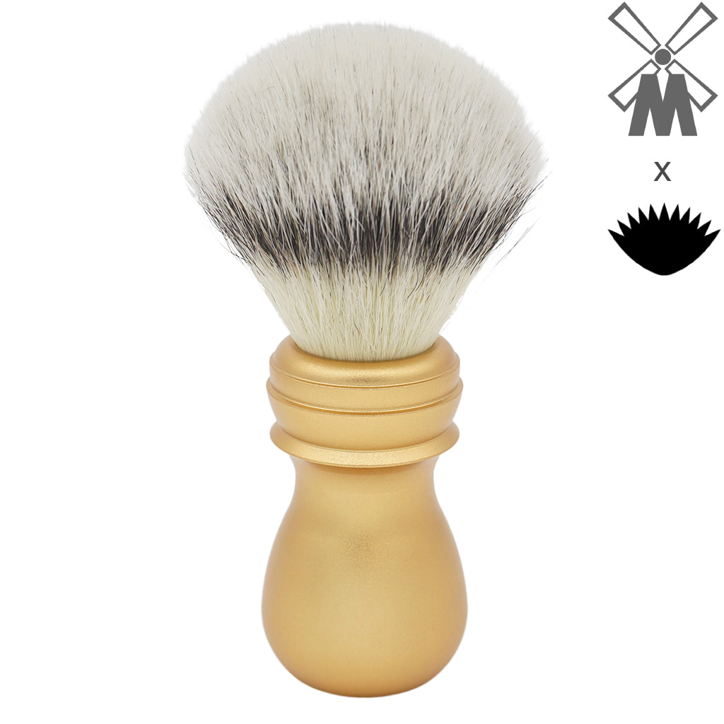 25mm Mühle STF XLarge Shaving Brush with AP Shave Co. Alumihandle - Gold Matte Finish & Layered Comfort for Wet Shaving & Grooming Rituals