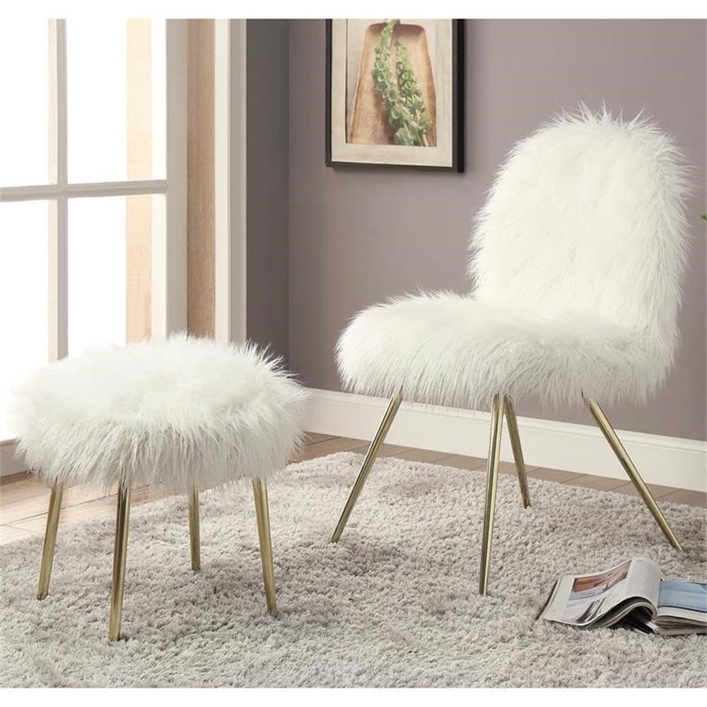 Furniture of America Pikesville Modern Metal Accent Chair - White & Gold Finish for Living Room, Bedroom, or Office Decor