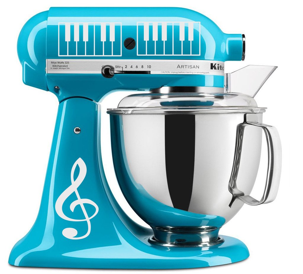 Treble Clef & Piano Keys Vinyl Decal Set for KitchenAid Mixers - White Music Theme Stickers - Perfect for Baking Enthusiasts & Music Lovers - Great for Home Kitchen Decor & Gift Ideas